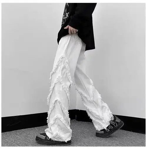 Japanese Brand Men Solid Ragged Edge Straight Jeans Size US 32 / EU 48 - 3 Thumbnail