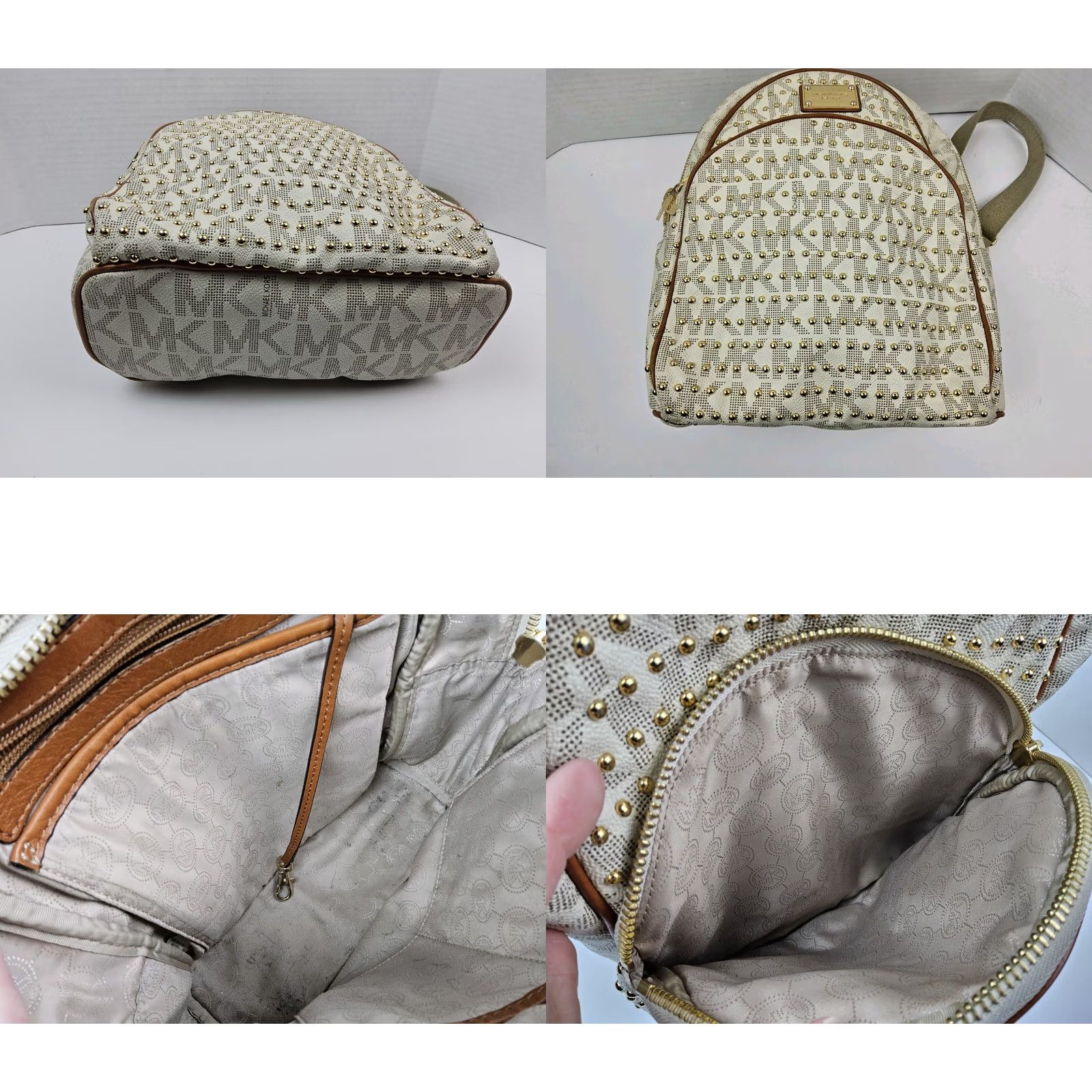 Michael Kors Michael Kors MK Studded Backpack Handbag Purse Women's Ivory PVC Exterior Studded Backpack Size ONE SIZE - 8 Thumbnail