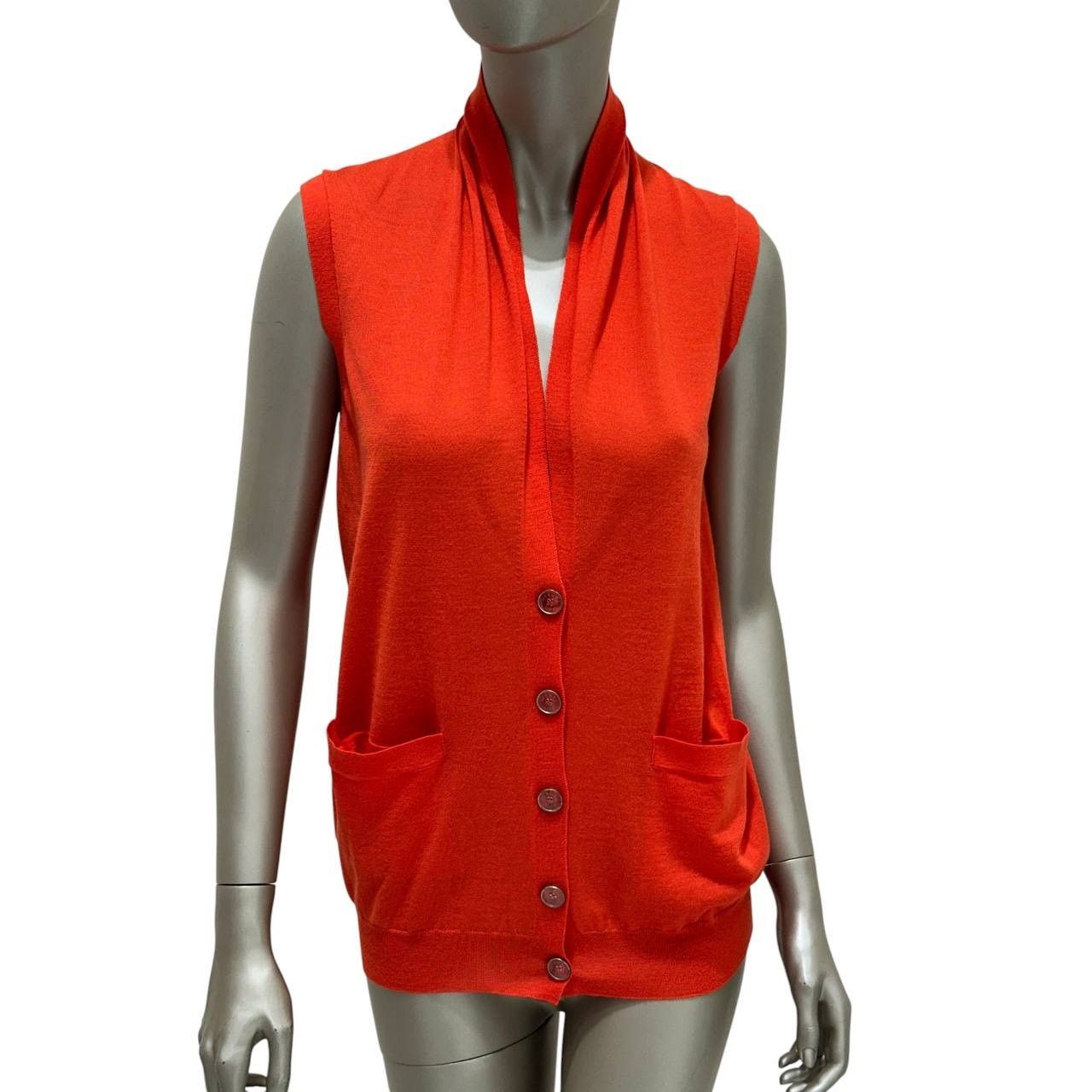 Hermes Hermès Lemaire Orange Wool Sleeveless Cardigan S/M Size S / US 4 / IT 40 - 1 Thumbnail