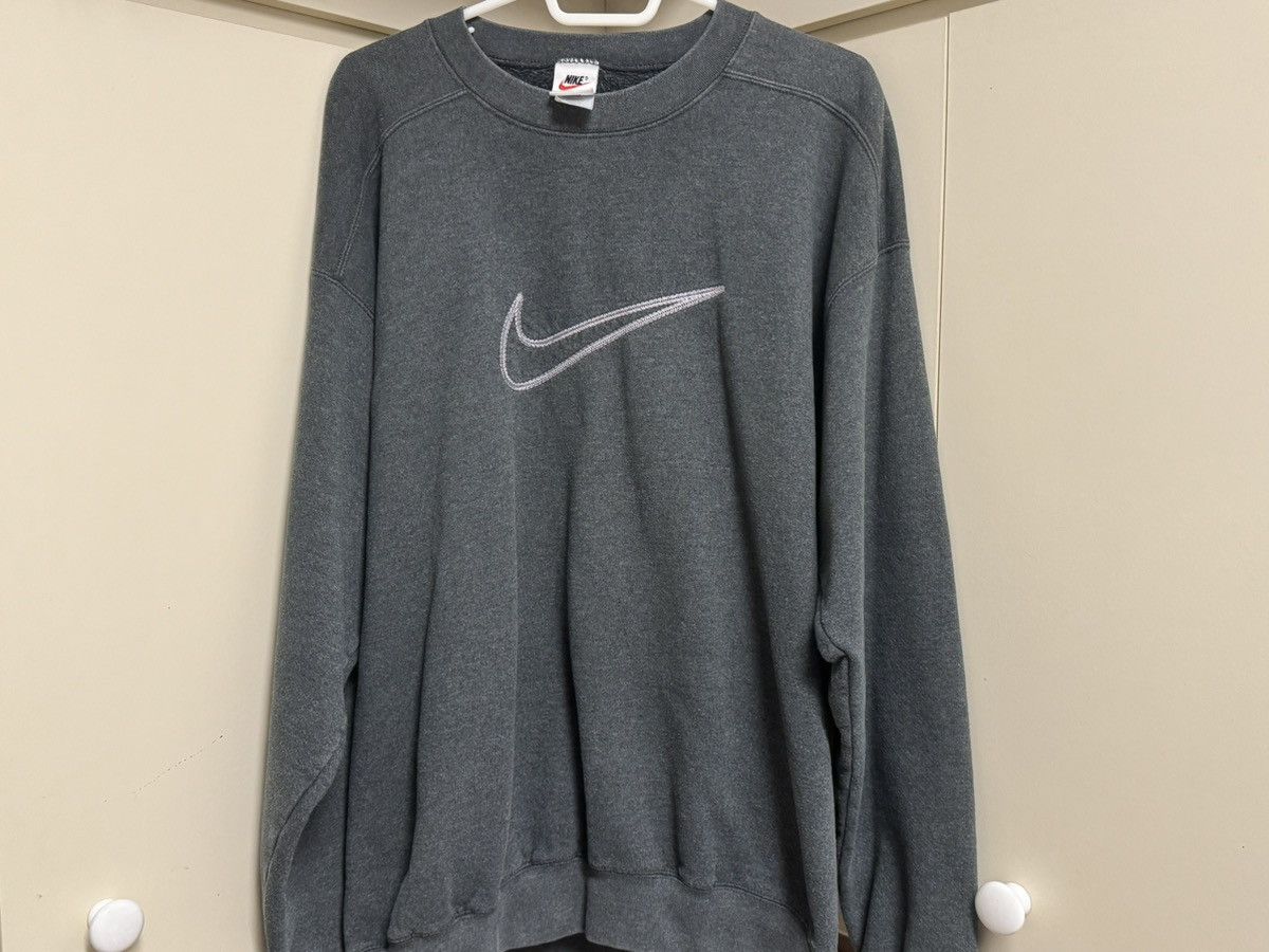 Nike × Vintage Vintage Grey 1997 1998 Nike Sweatshirt 90s Large Swoosh VTG Size US L / EU 52-54 / 3 - 1 Thumbnail
