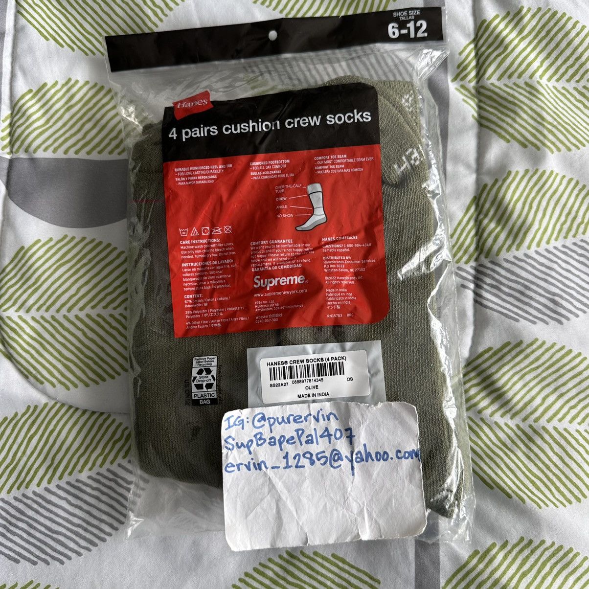 Hanes × Supreme Crew Socks Olive Size ONE SIZE - 2 Thumbnail