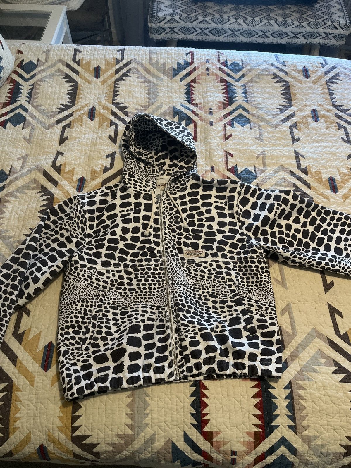 Stussy STUSSY WASHED CANVAS SHOP JACKET LEOPARD SIZE L | Grailed