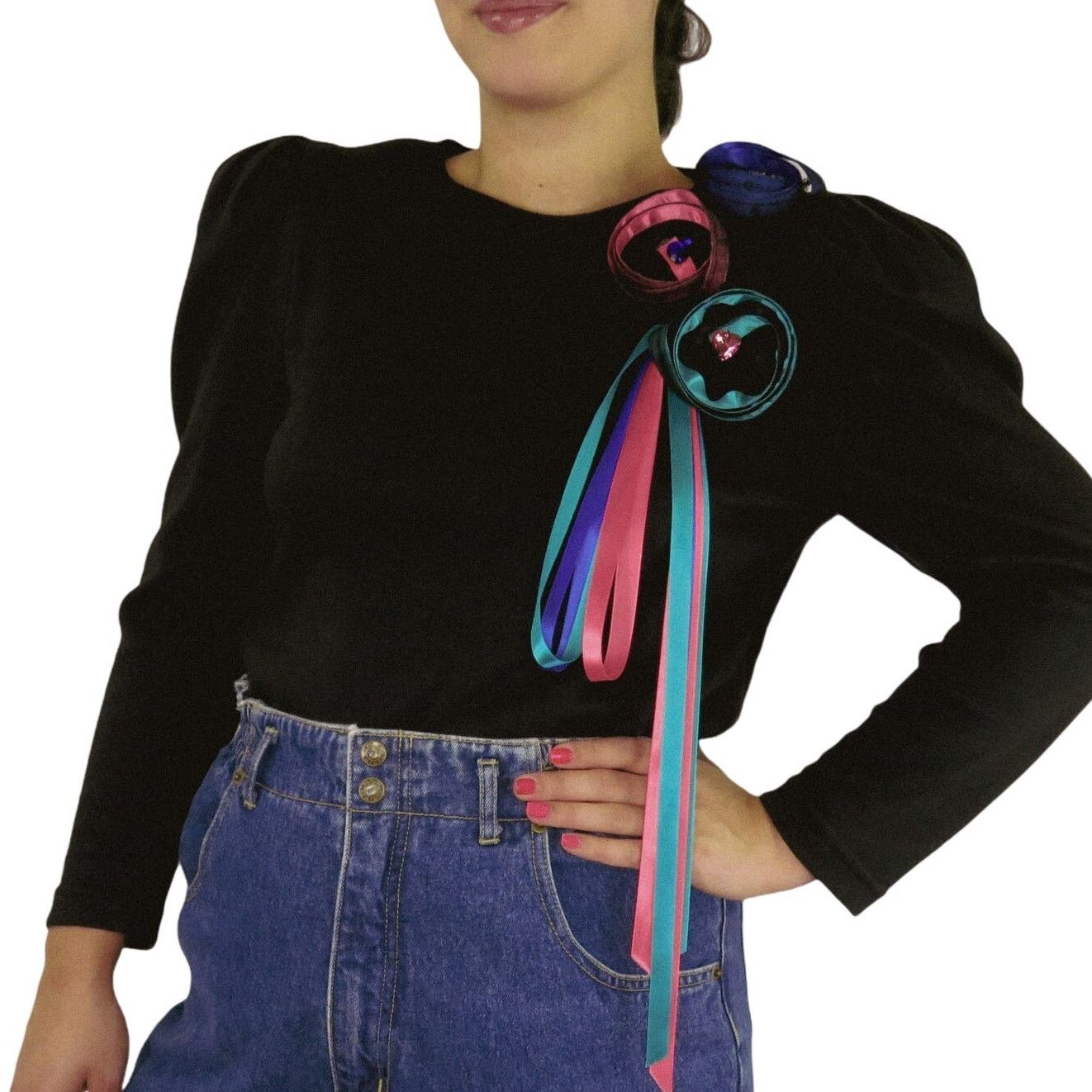Vintage 80s Vintage Sweater Black Rhinestone Funky Retro Large Size L / US 10 / IT 46 - 1 Thumbnail
