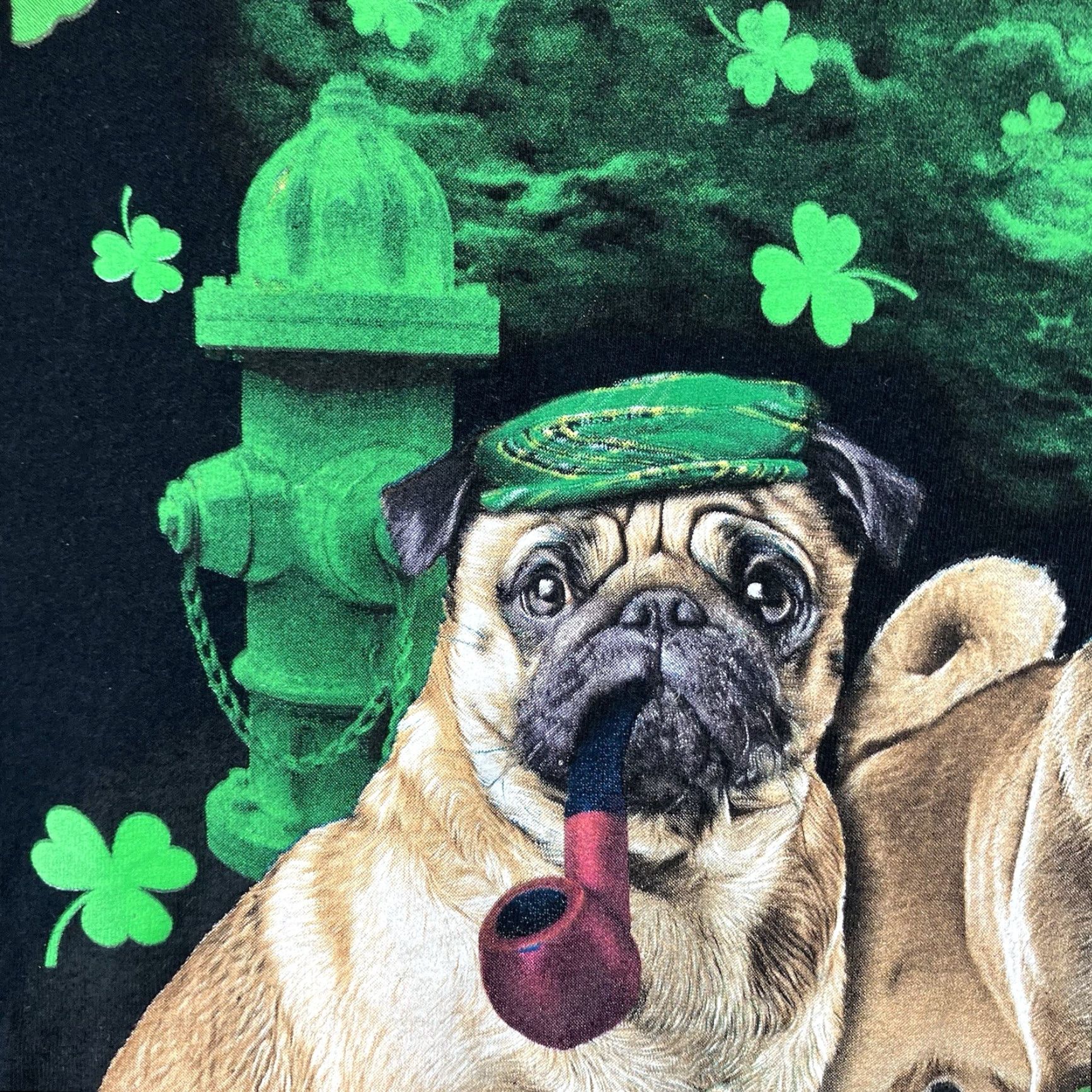 Fruit Of The Loom VINTAGE Fruit of the Loom Men’s T-Shirt 2XL Black Short Sleeve Pug Dog St. Patrick’s Day Funny Graphic Size US XXL / EU 58 / 5 - 4 Thumbnail