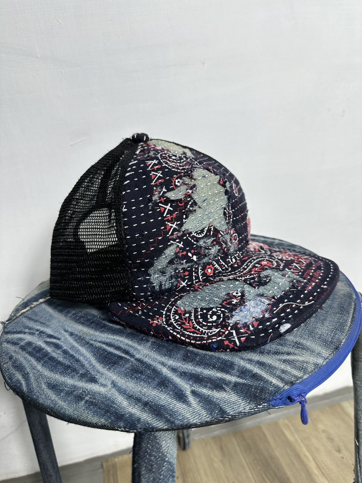 Handmade Custom Made Distressed Paisley Patchwork Boro Trucker hats Size ONE SIZE - 3 Thumbnail