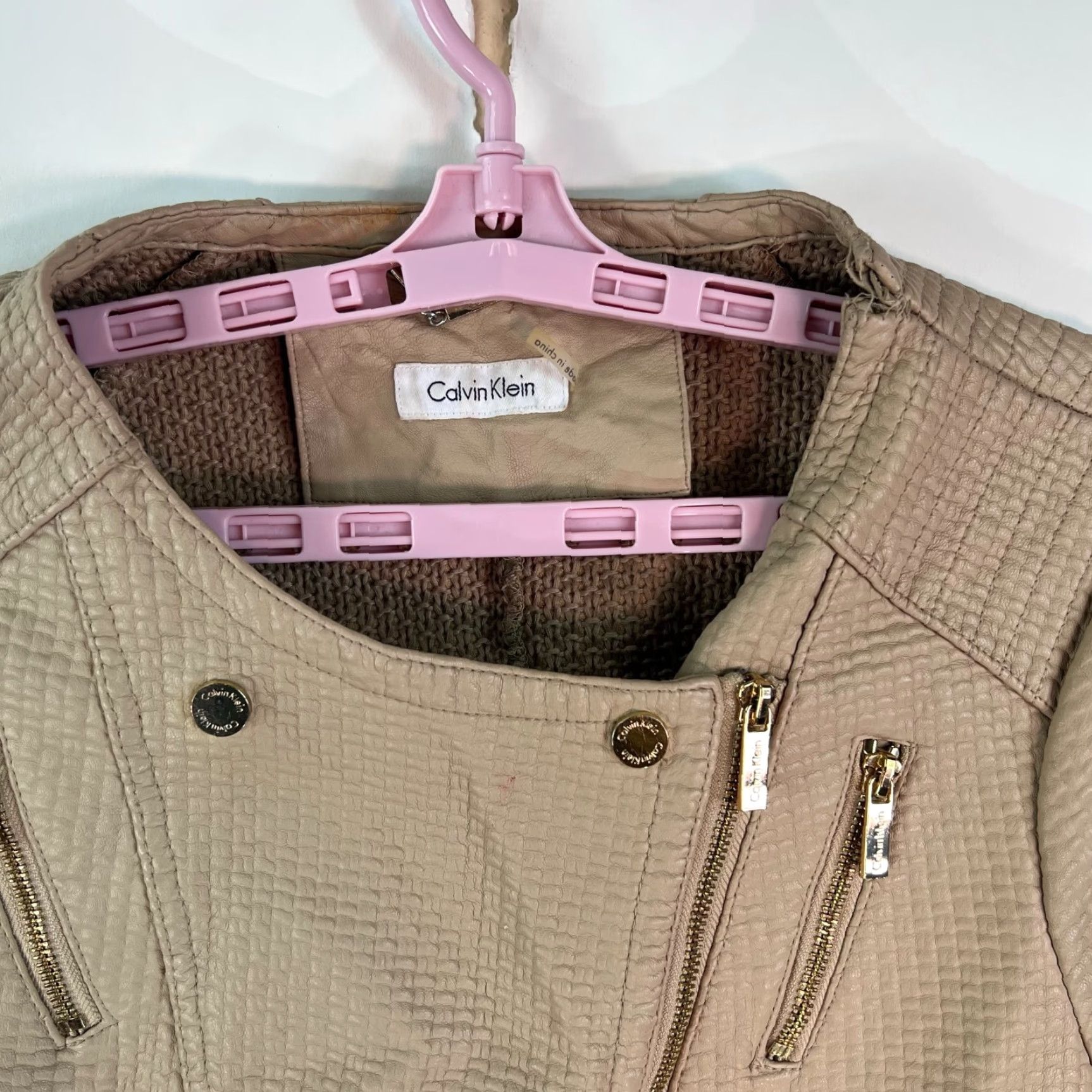 Calvin Klein Vintage Calvin Klein Women Brown Faux Leather Motorcycle Jacket S Fall Winter Casual Size S / US 4 / IT 40 - 2 Thumbnail