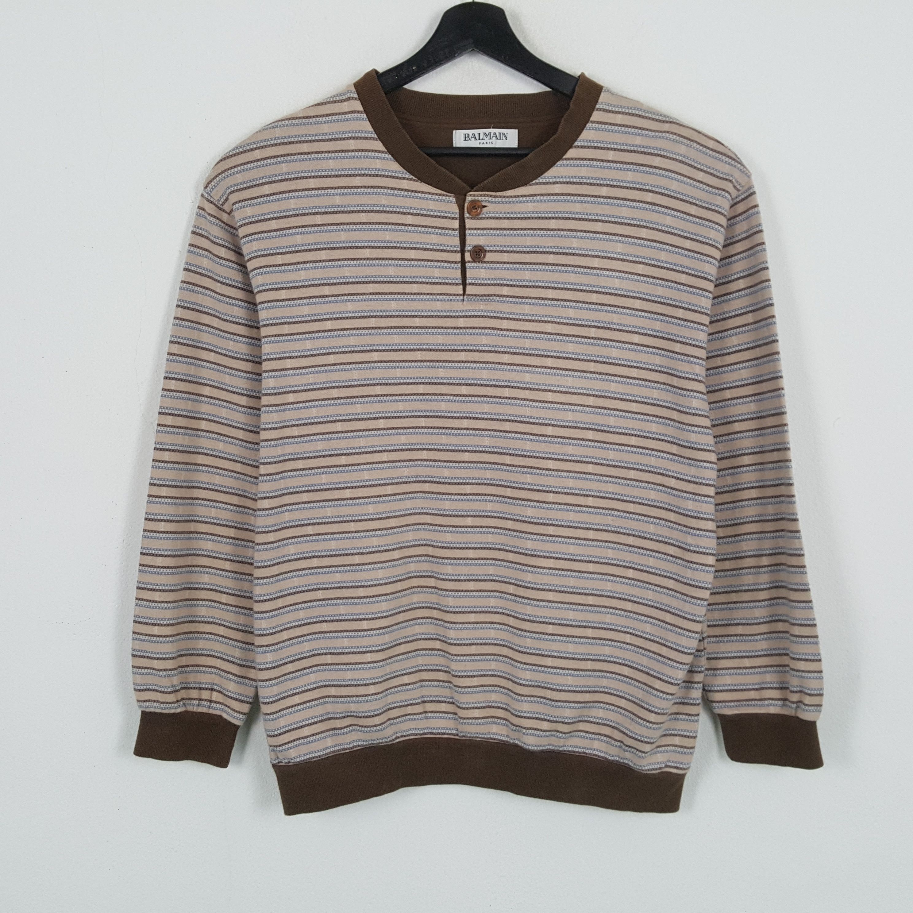 Balmain × Vintage BALMAIN PARIS Fashion Style Stripes Design Sweatshirt Size US M / EU 48-50 / 2 - 1 Thumbnail
