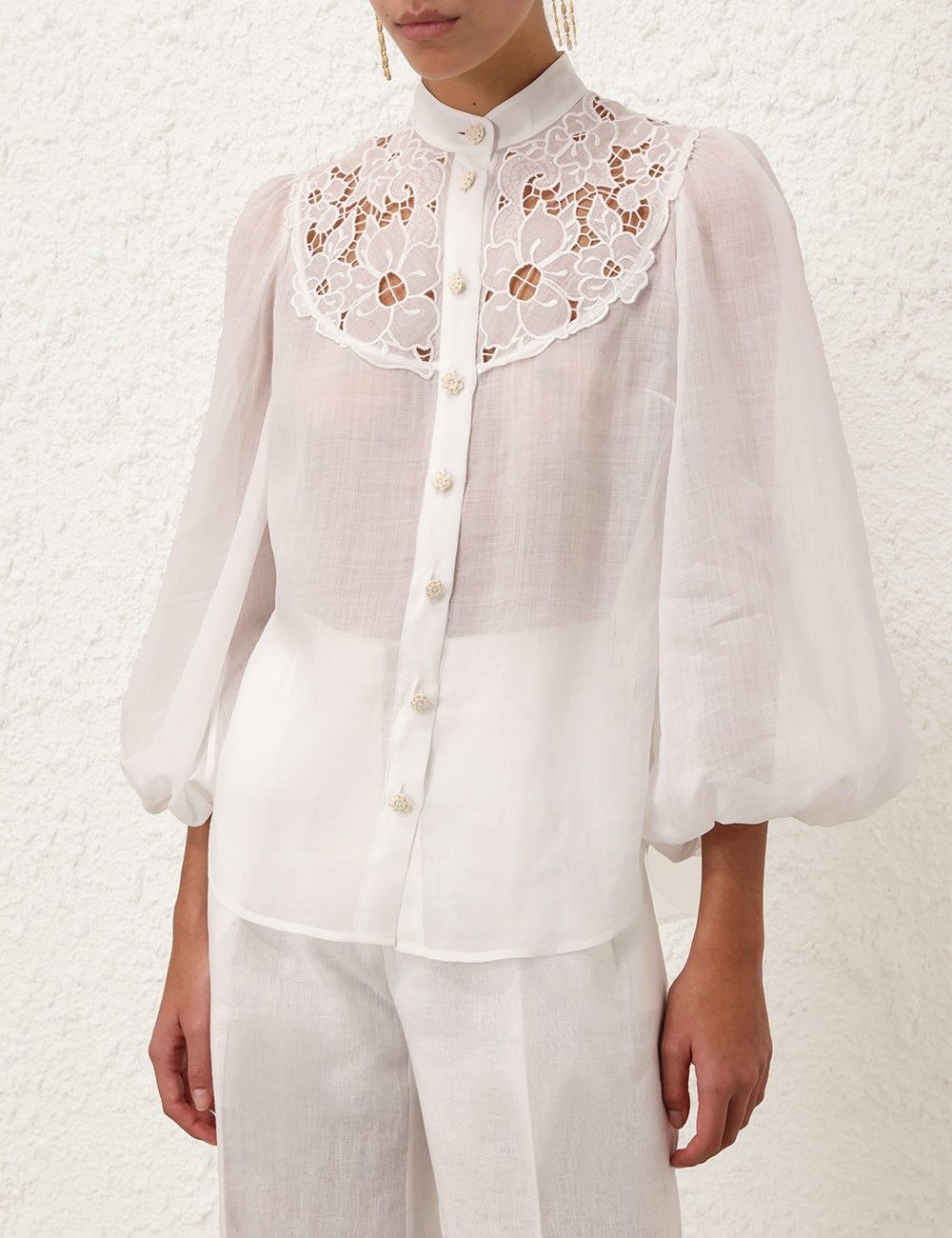 Zimmermann oc11z0525 Embroidered Yoke Blouse in White Size M / US 6-8 / IT 42-44 - 5 Thumbnail