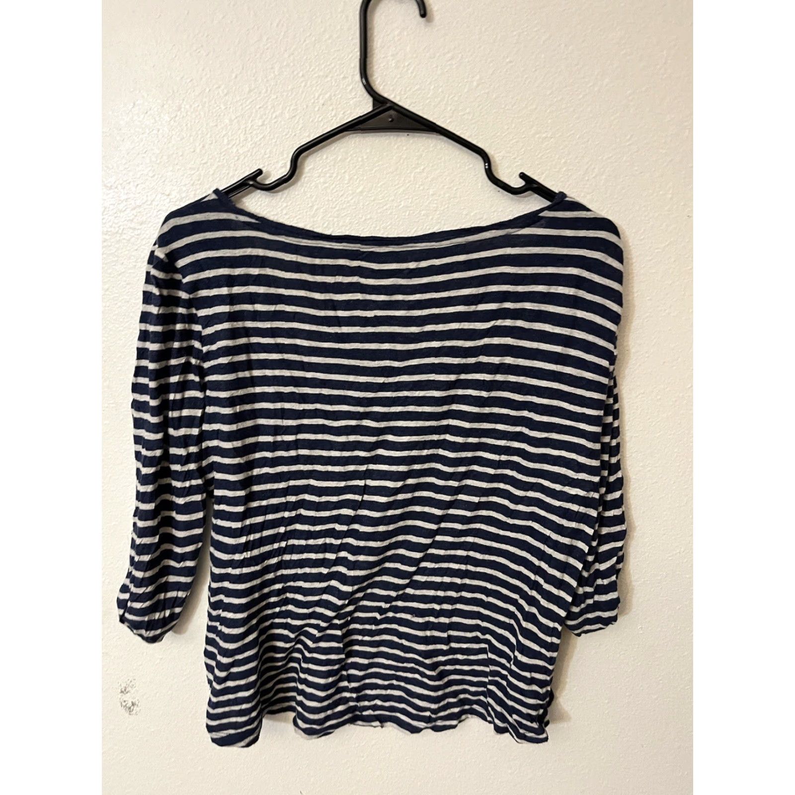 Ann Taylor Ann Taylor Blue striped 3/4 sleeve top Women M Round Neck Pullover Casual Business Workwear All Seasons Easy Care Size M / US 6-8 / IT 42-44 - 3 Thumbnail