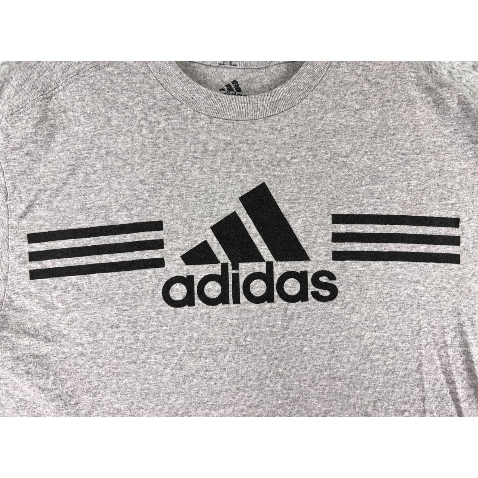 Adidas Adidas Shirt Men M Gray Spellout Logo Three Stripes Short Sleeve Crew Neck - T-Shirt, Cotton Blend, Jersey, Regular Fit Size US M / EU 48-50 / 2 - 3 Thumbnail