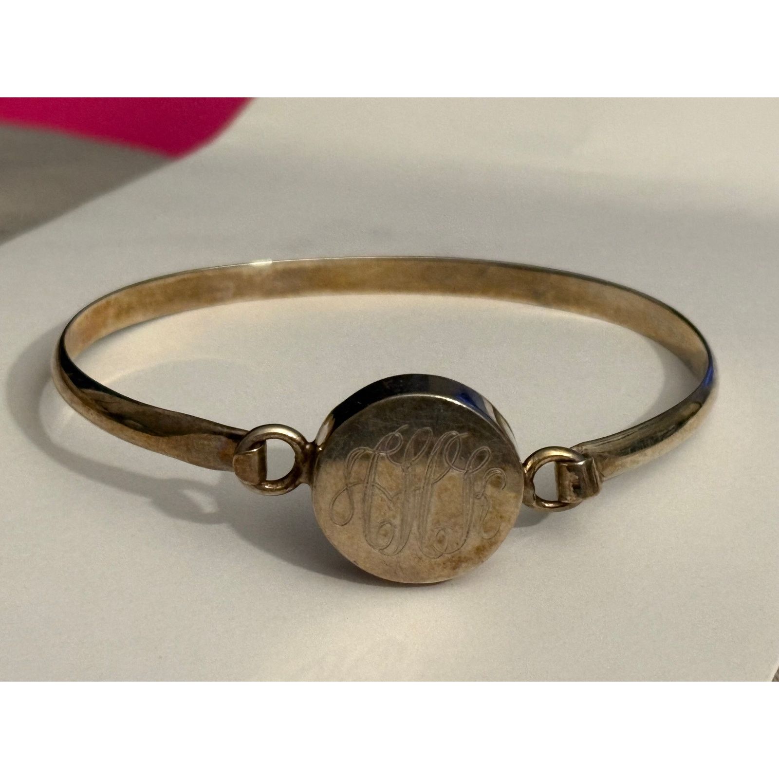 Other Vintage Sterling Silver 925 Bangle Bracelet Monogram 7 Inch Size ONE SIZE - 8 Thumbnail