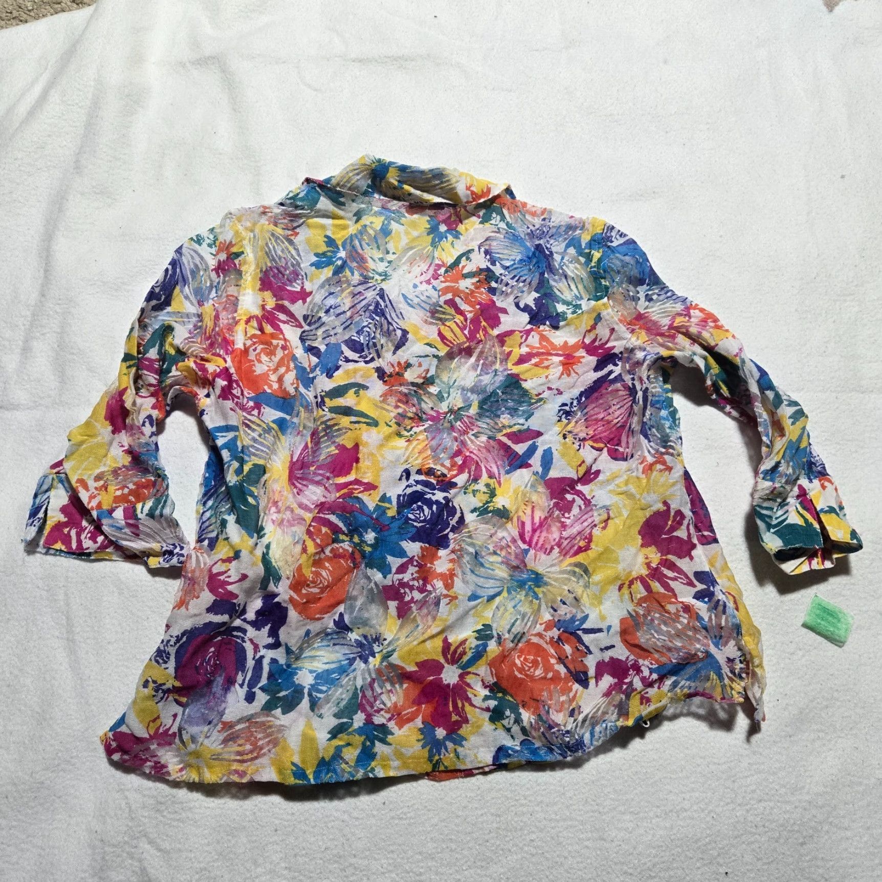 Vintage LARK LANE Shirt Button-Up Floral Sheer 3/4 Sleeve Adult Women 16W Yellow Floral 90s/Flower Theme Mens Womens Girls? Size XXL / US 16-18 / IT 52-54 - 8 Thumbnail