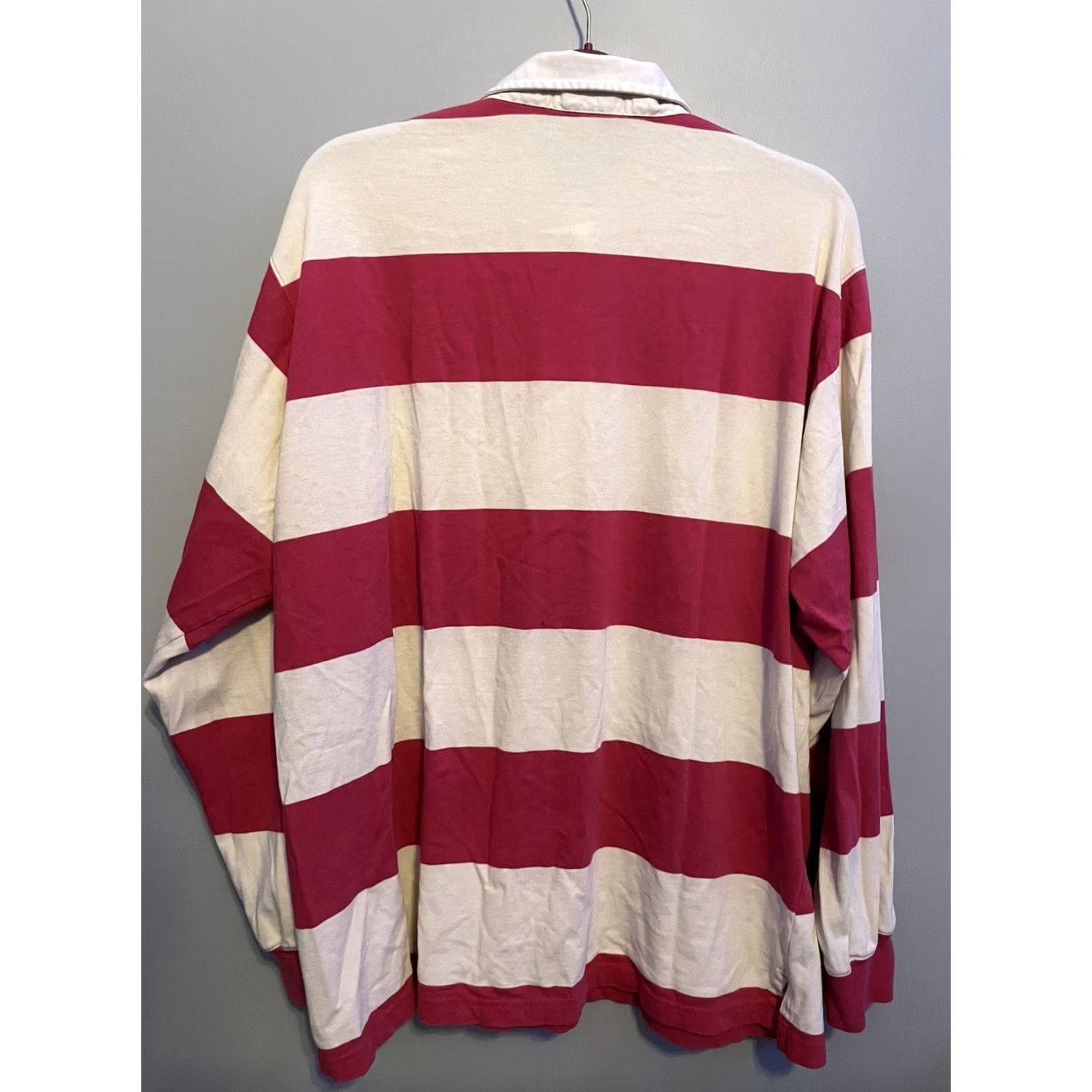 Polo Ralph Lauren VINTAGE 90s Polo Ralph Lauren Striped Rugby Shirt XL Men Polo Shirt Long Sleeve White Pink White Striped Rugby 90s Mens XL Size US XL / EU 56 / 4 - 5 Thumbnail