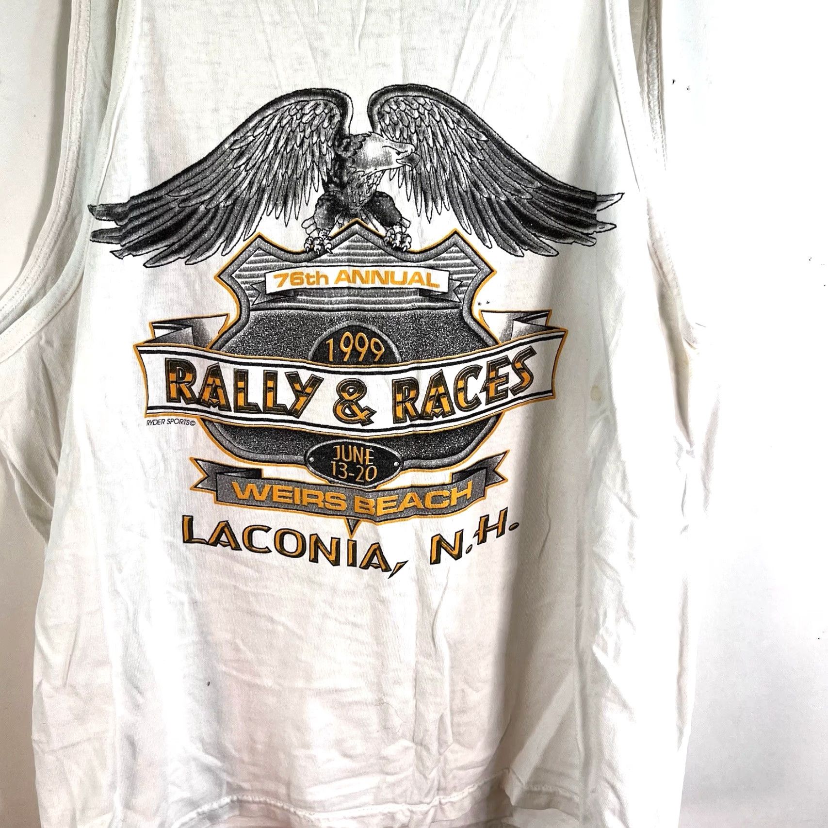 Vintage VINTAGE 5 Seconds of Summer Motorcycle Tank Top Mens Size M White 1999 Graphic Print Races Laconia NH Size US M / EU 48-50 / 2 - 5 Thumbnail