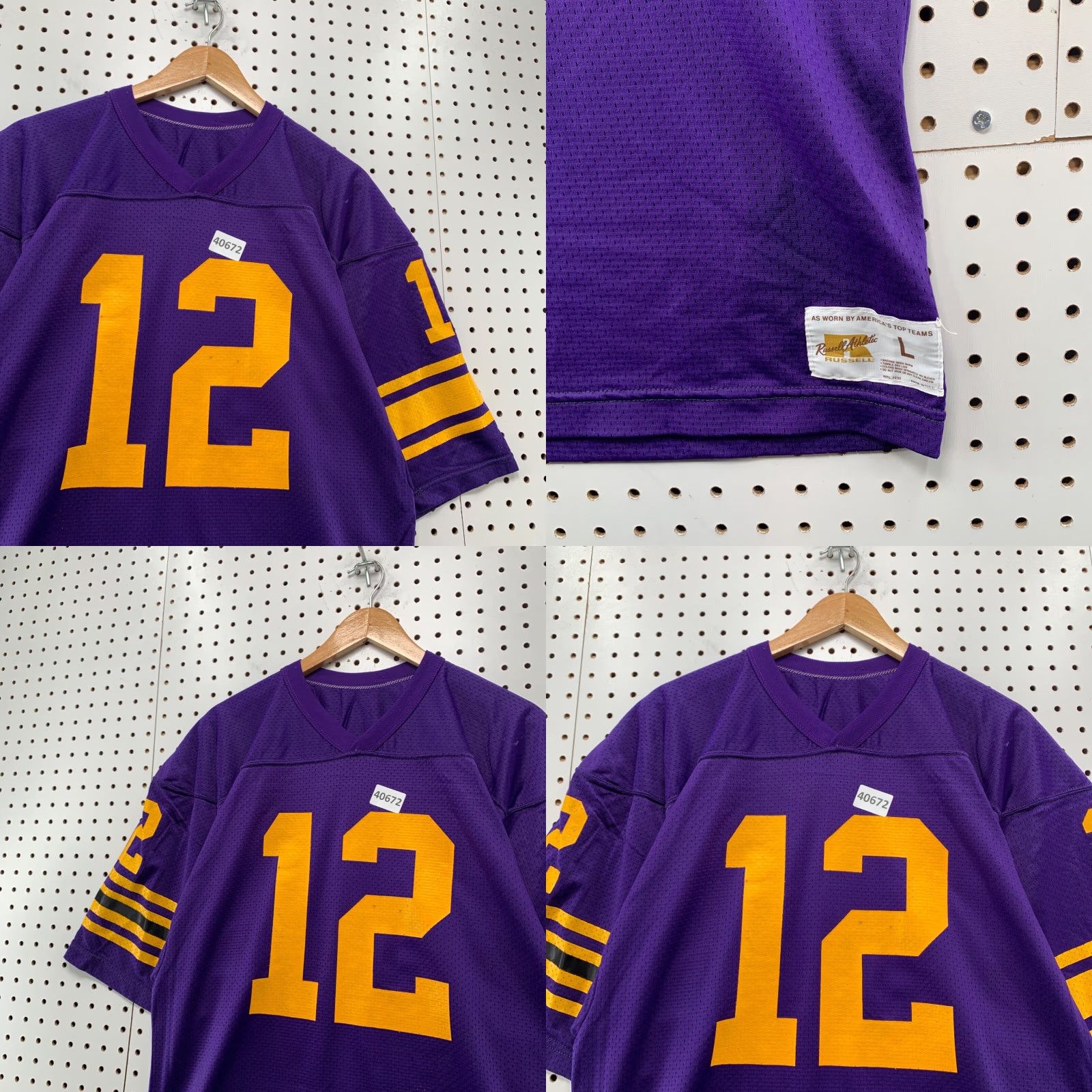 Russell Athletic VINTAGE 70s Russell Athletic Football Jersey Mens Large Purple Graphic Print #12 Walsh USA Size US L / EU 52-54 / 3 - 8 Thumbnail