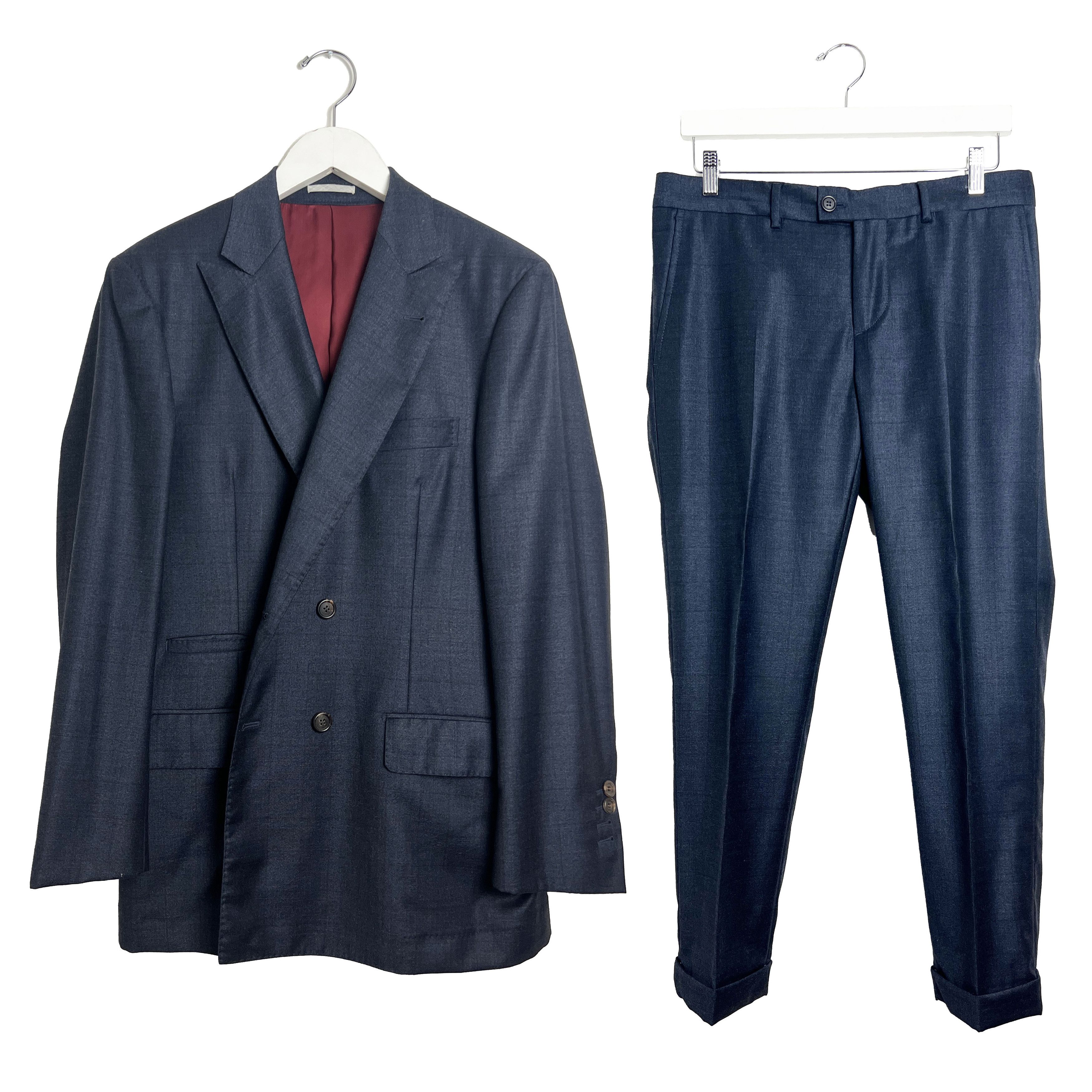 Brunello Cucinelli Navy Windowpane Wool Suit Size 38R - 1 Thumbnail