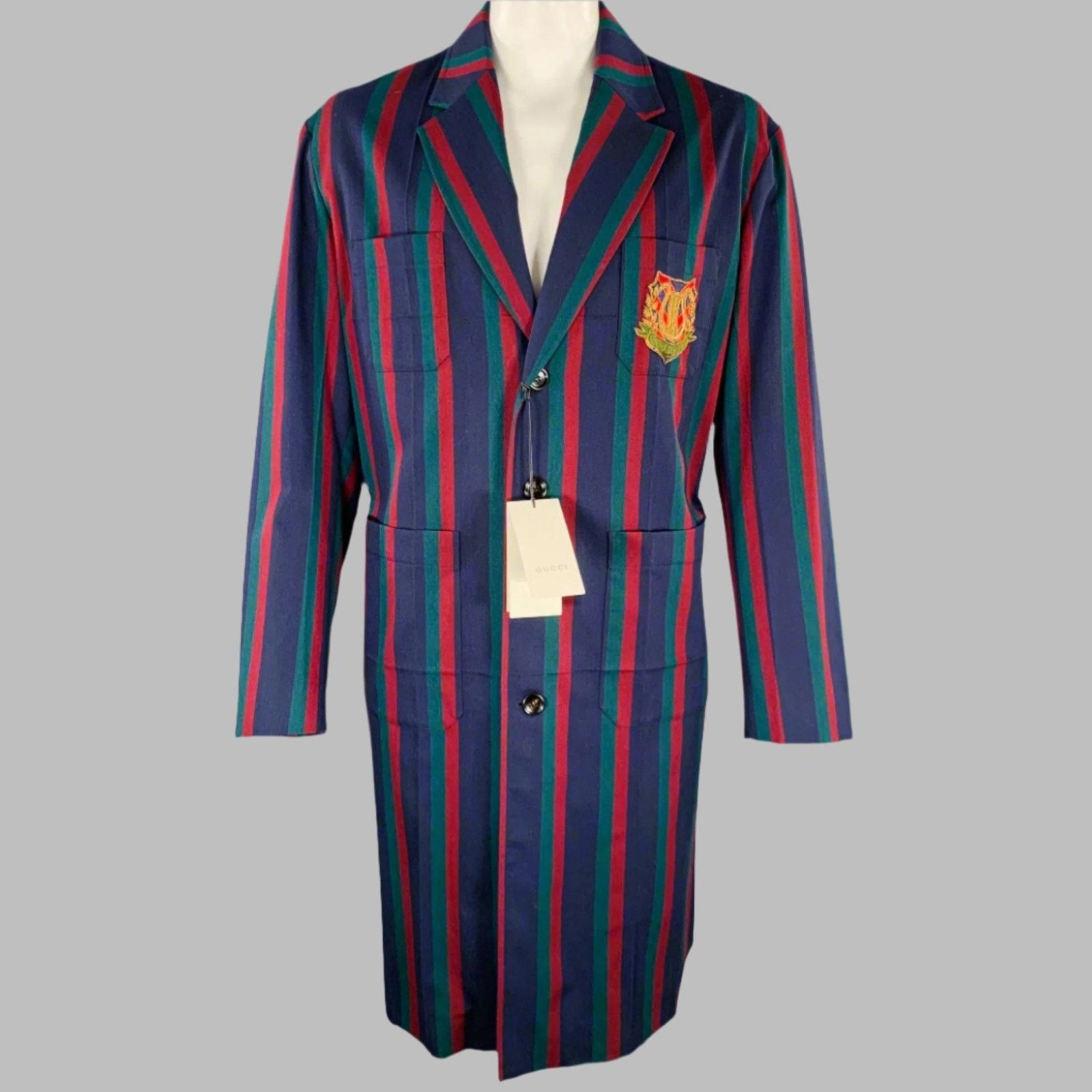 Gucci GUCCI 2019 Size 42 Black Burgundy Stripe Wool Overcoat Size US L / EU 52-54 / 3 - 1 Thumbnail