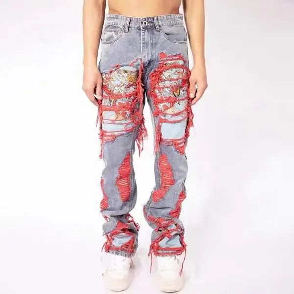 Japanese Brand Vintage Distressed Punk Harajuku-Style Straight Leg Denim Size US 32 / EU 48 - 2 Thumbnail