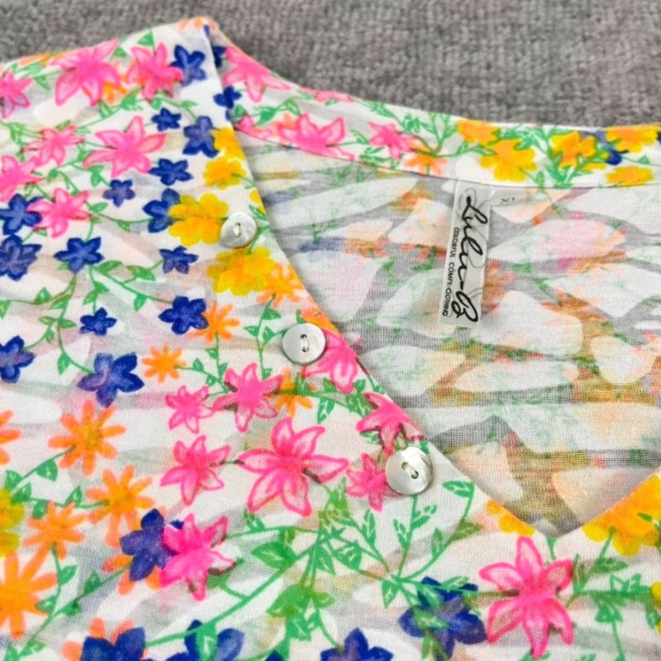 Vintage Lulu B Shirt Womens XL White Multi Floral Layered Asymmetric Tunic Top Preppy Size XL / US 12-14 / IT 48-50 - 3 Thumbnail