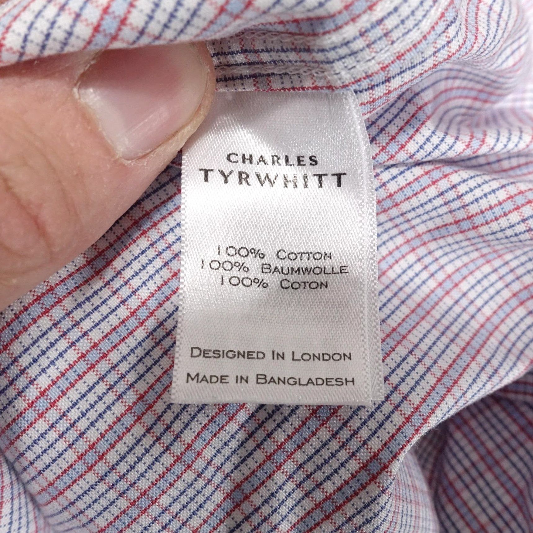 Charles Tyrwhitt Charles Tyrwhitt Shirt Mens 17 35 Red Blue Check Non-Iron Extra Slim Button Down Size US XL / EU 56 / 4 - 7 Thumbnail