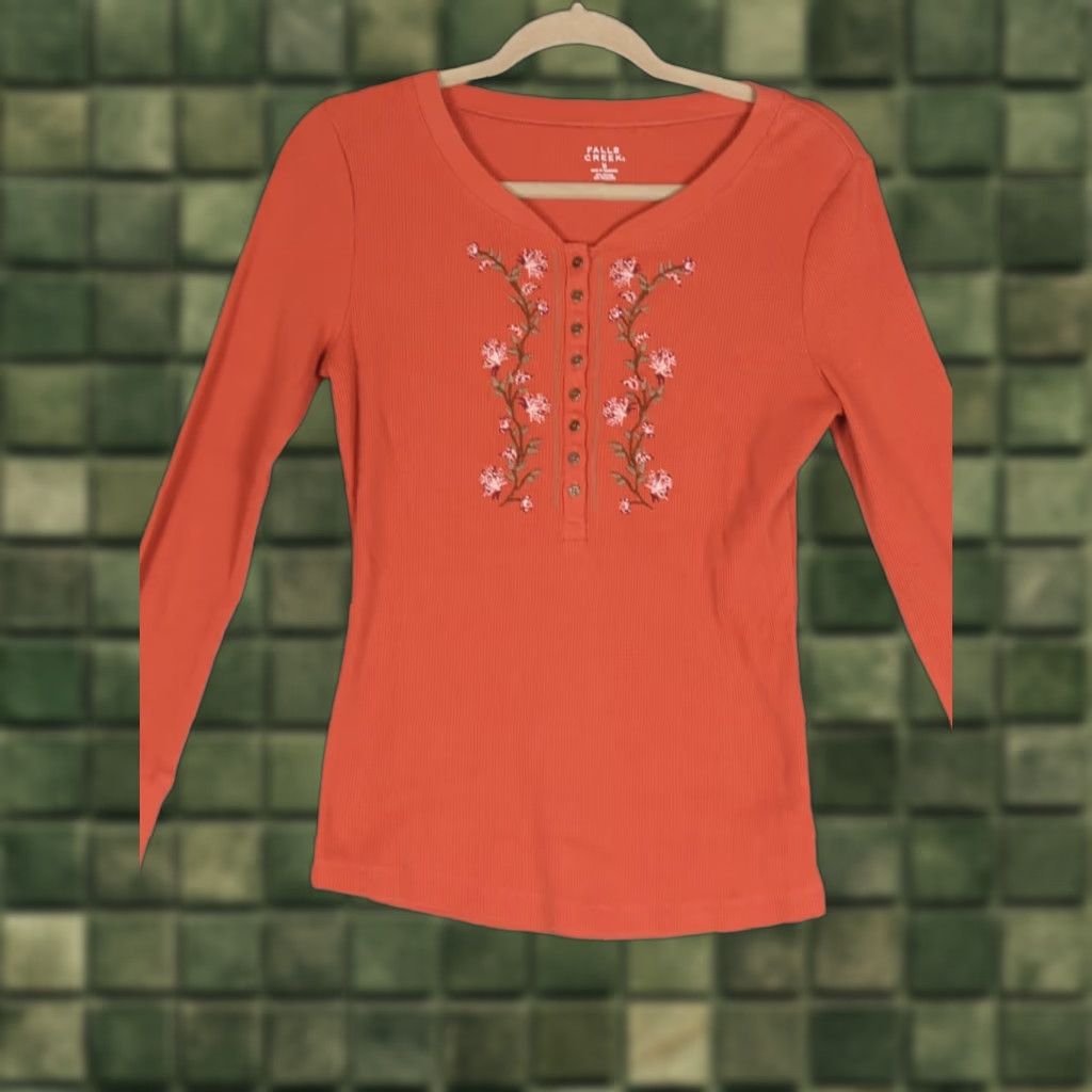 Vintage VINTAGE Falls Creek Henley Top Womens M Floral 1990s Cottagecore Terracotta Embellished Arts & Crafts Shirt Ladies M Size M / US 6-8 / IT 42-44 - 1 Thumbnail