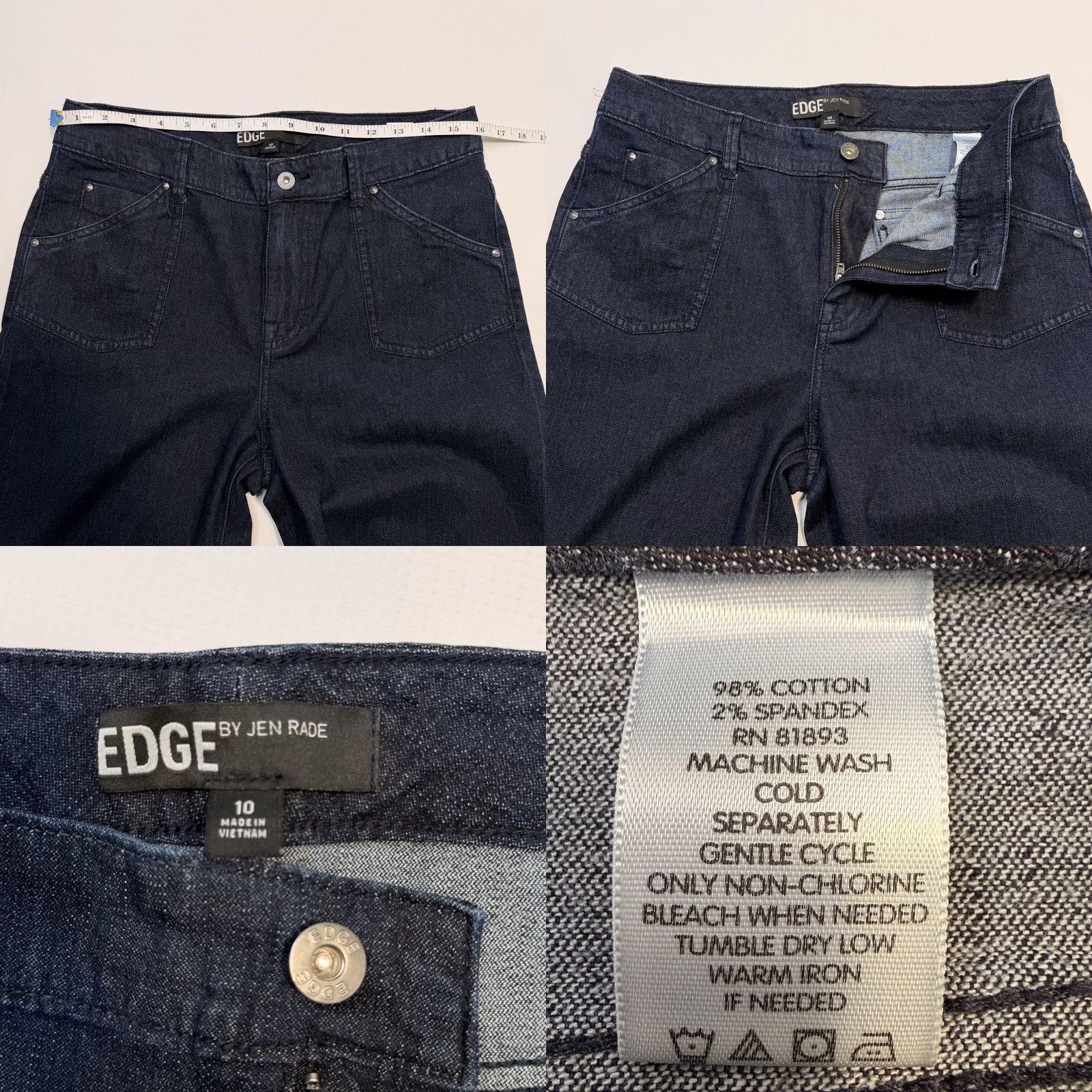 Vintage EDGE by Jen Rade Jeans Womens 10 Blue Wide-Leg High Rise Stretch Denim Dark Wash (High-Rise) Womens Jeans 5-Pocket Design, Zip Closure, 29in Inseam Size 32" / US 10 / IT 46 - 8 Thumbnail