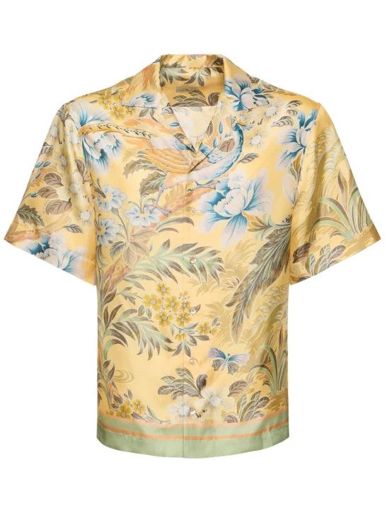 Etro o1lsvrm0425 Printed Silk Short Sleeve Shirt in Yellow Size US M / EU 48-50 / 2 - 1 Thumbnail