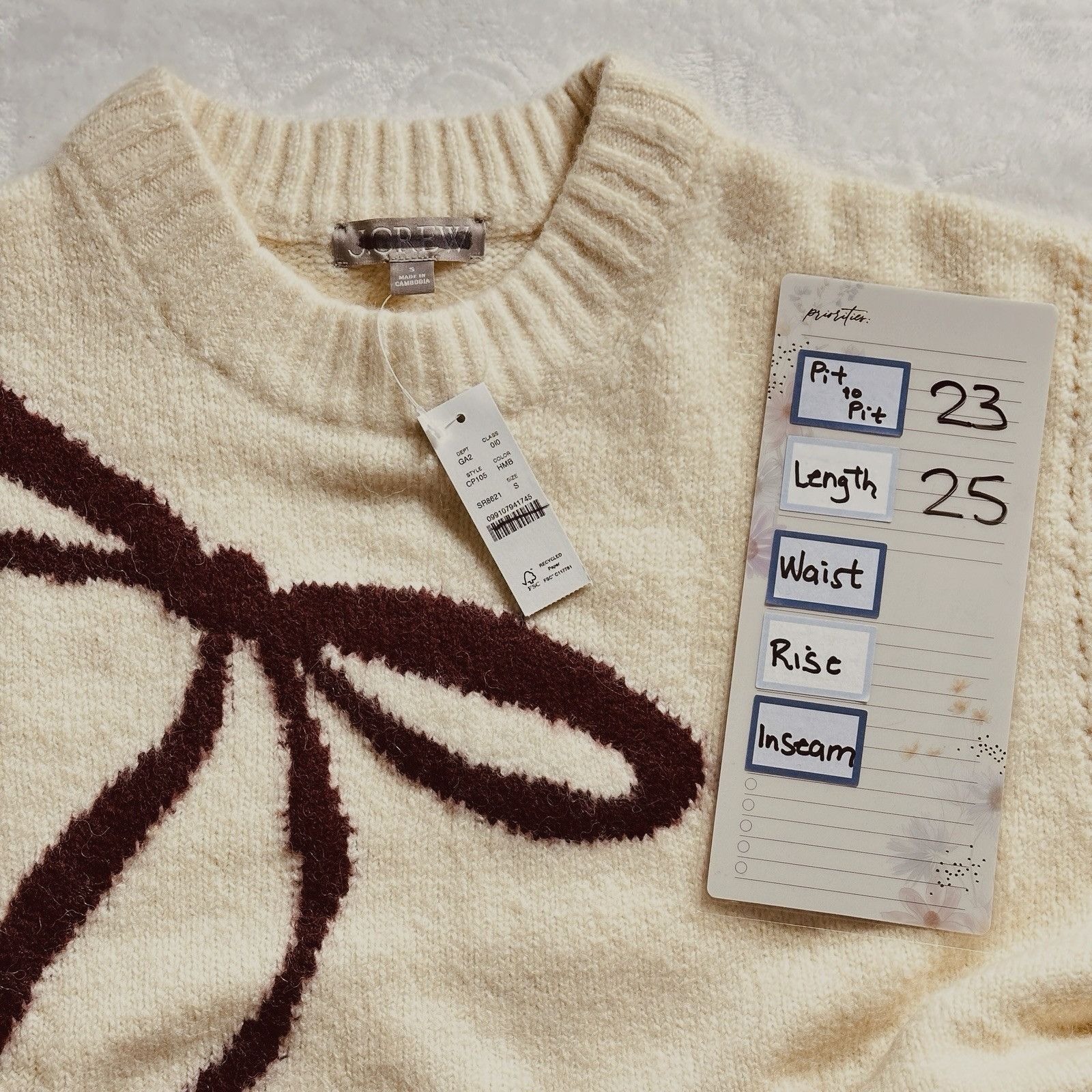 J.Crew J.Crew Womens Relaxed Bow Print Crewneck Pullover Small Crea Size S / US 4 / IT 40 - 11 Thumbnail