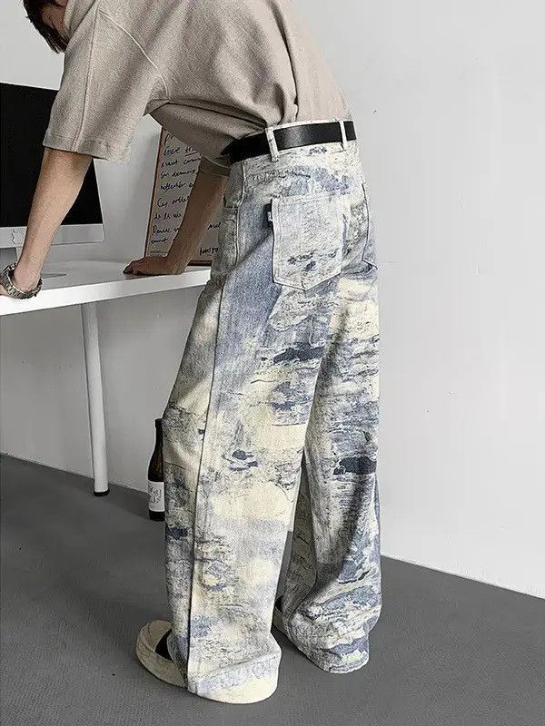 Japanese Brand Loose straight leg oil painting wide leg jeans Size US 32 / EU 48 - 5 Thumbnail