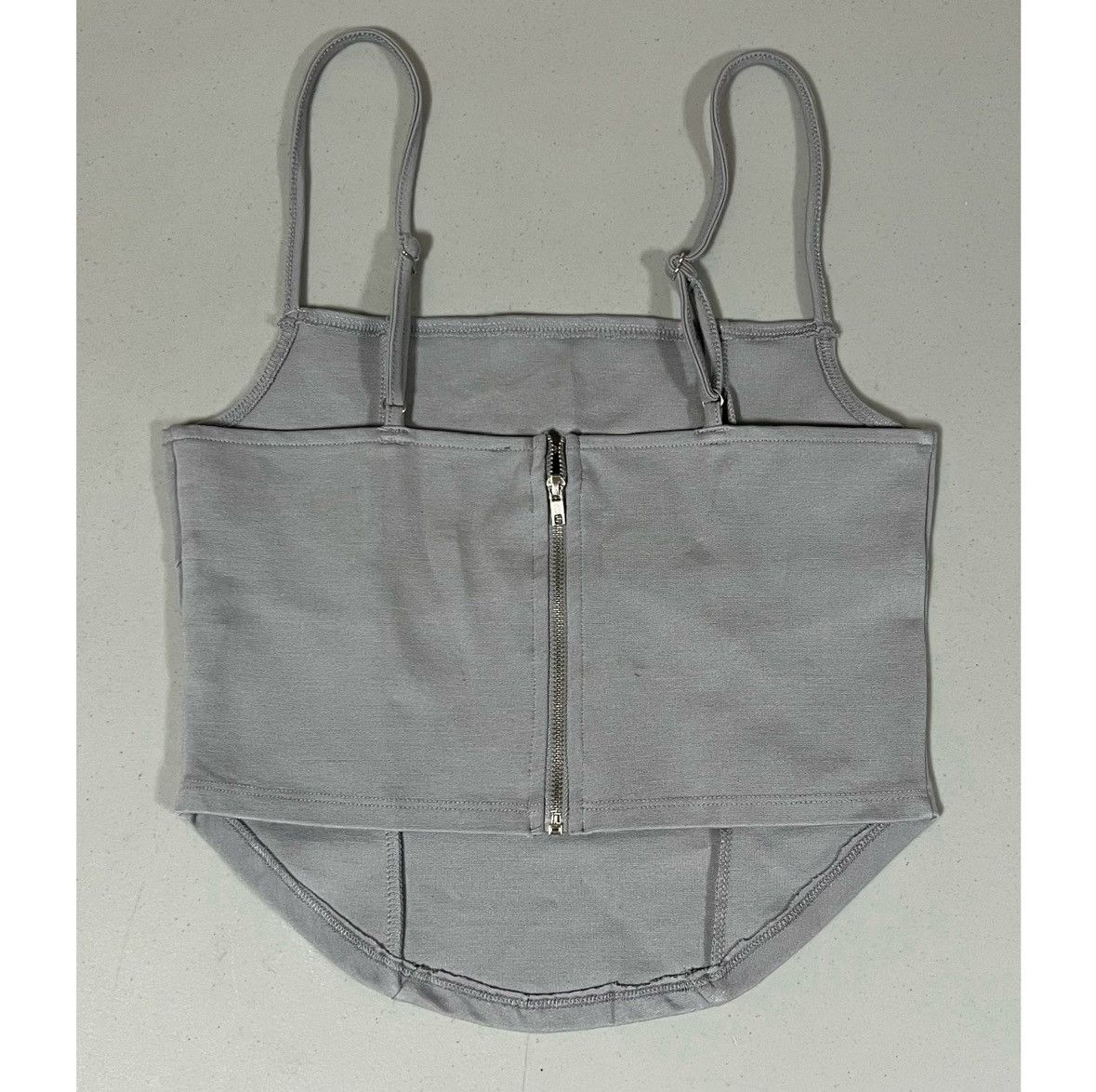 Vintage Gray Solid Fitted Zipper Tank Crop Top Shirt Blouse Size M 🩶 Size M / US 6-8 / IT 42-44 - 5 Thumbnail
