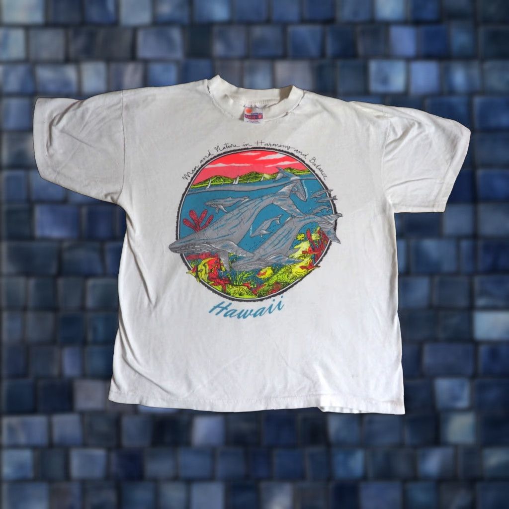 Vintage VINTAGE Solar Hawaii Whale Nature Animal Beach Art USA White Tee T-Shirt Mens L Size US L / EU 52-54 / 3 - 1 Thumbnail
