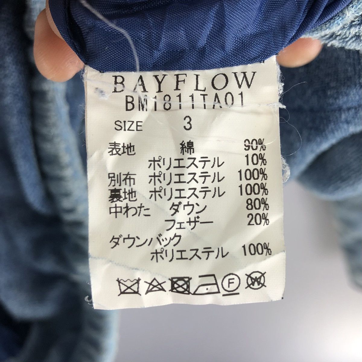 Japanese Brand Puffer Jacket Thrashed Fade Blue Indigo by Bayflow Size US M / EU 48-50 / 2 - 18 Thumbnail