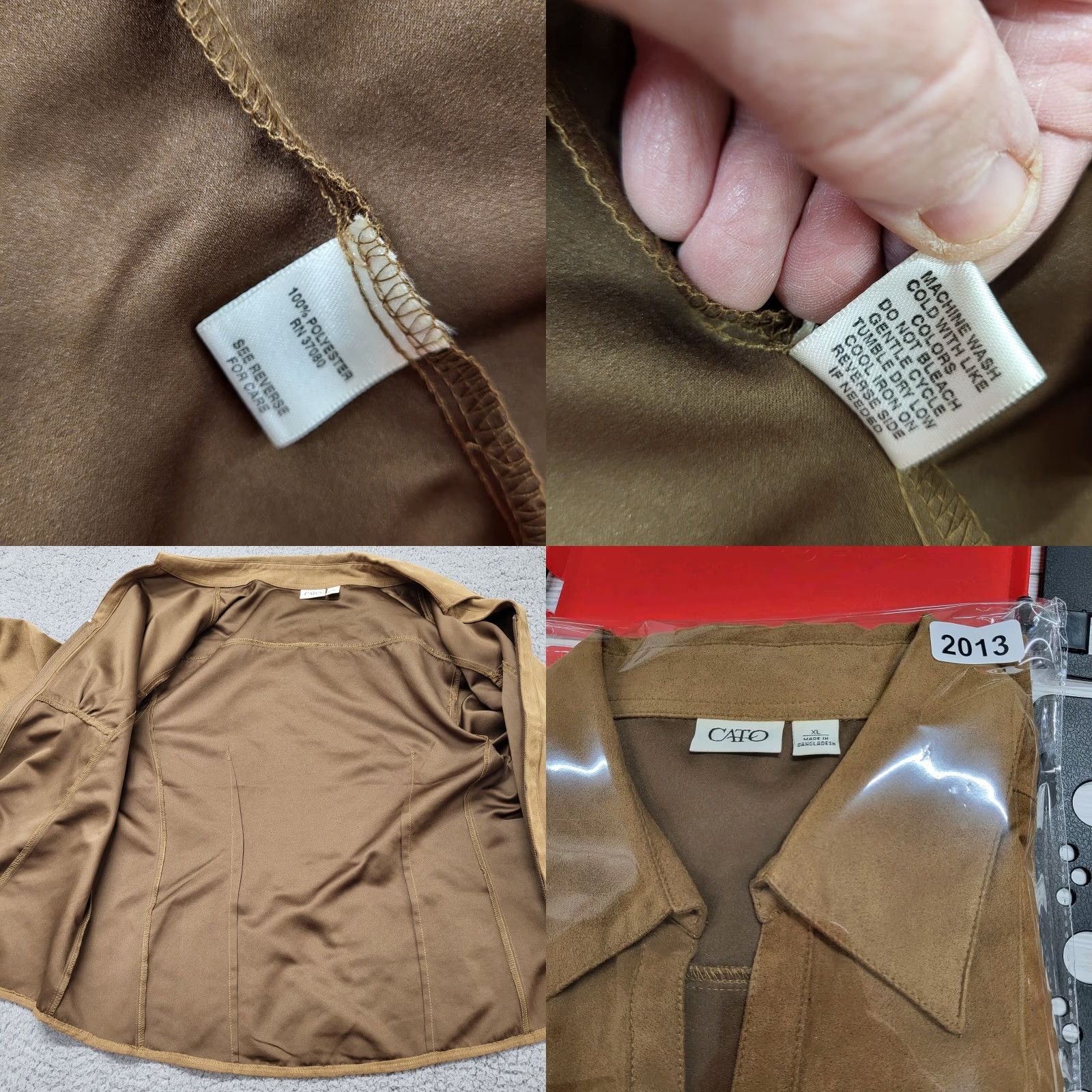 Vintage Cato Jacket Women's XL Brown Long Sleeve Zipper Collared Lightweight Polyester Size XL / US 12-14 / IT 48-50 - 9 Thumbnail