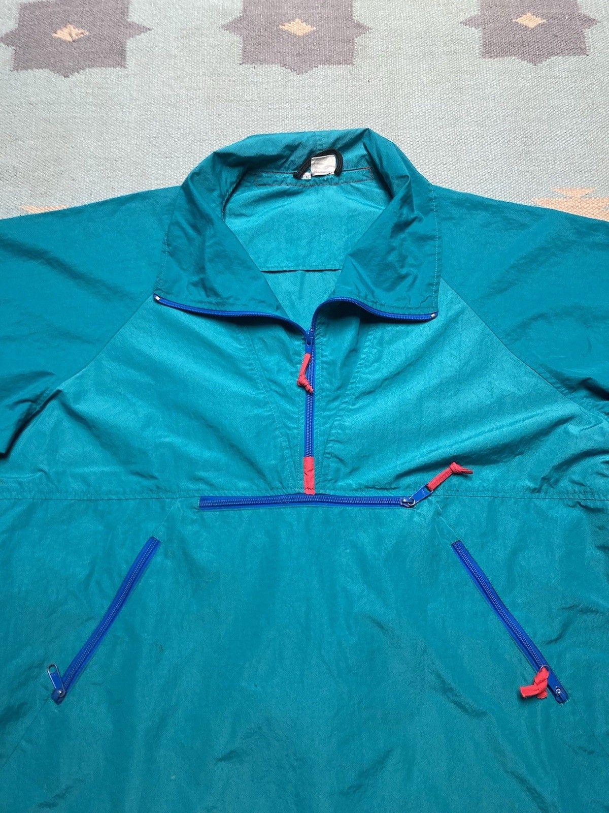 Vintage 80s anorak windbreaker jacket pullover half zip teal blue XL Size US XL / EU 56 / 4 - 4 Thumbnail