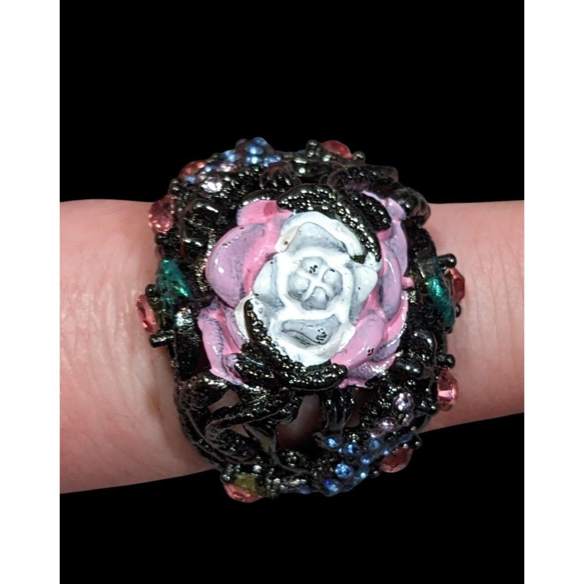 Other Pastel Goth Romantic Floral Enamel And Gemmed Ring Size 8 1/ Size ONE SIZE - 2 Thumbnail