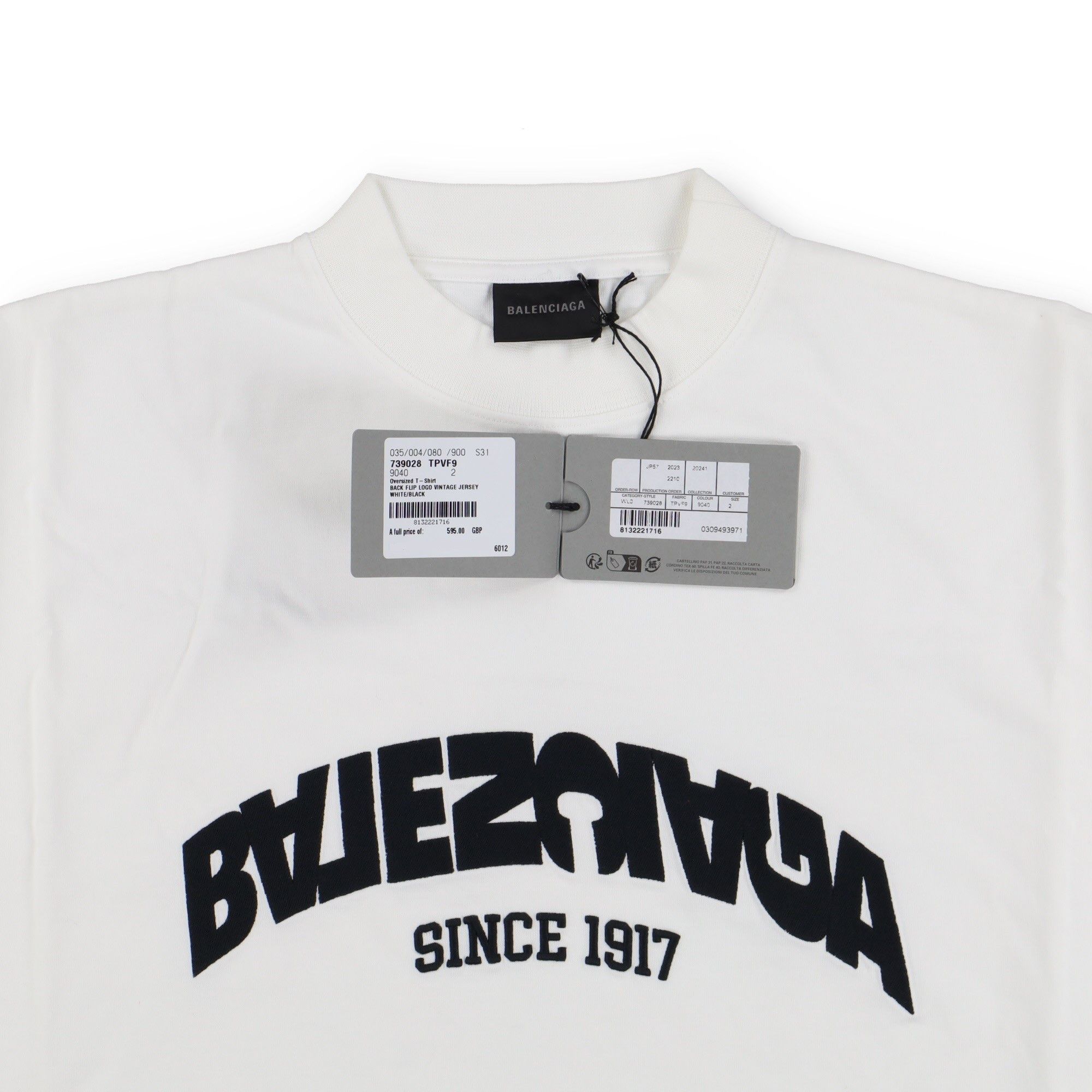 Balenciaga White Embroidered Back Flip Logo Oversized T-Shirt Size S / US 4 / IT 40 - 6 Thumbnail