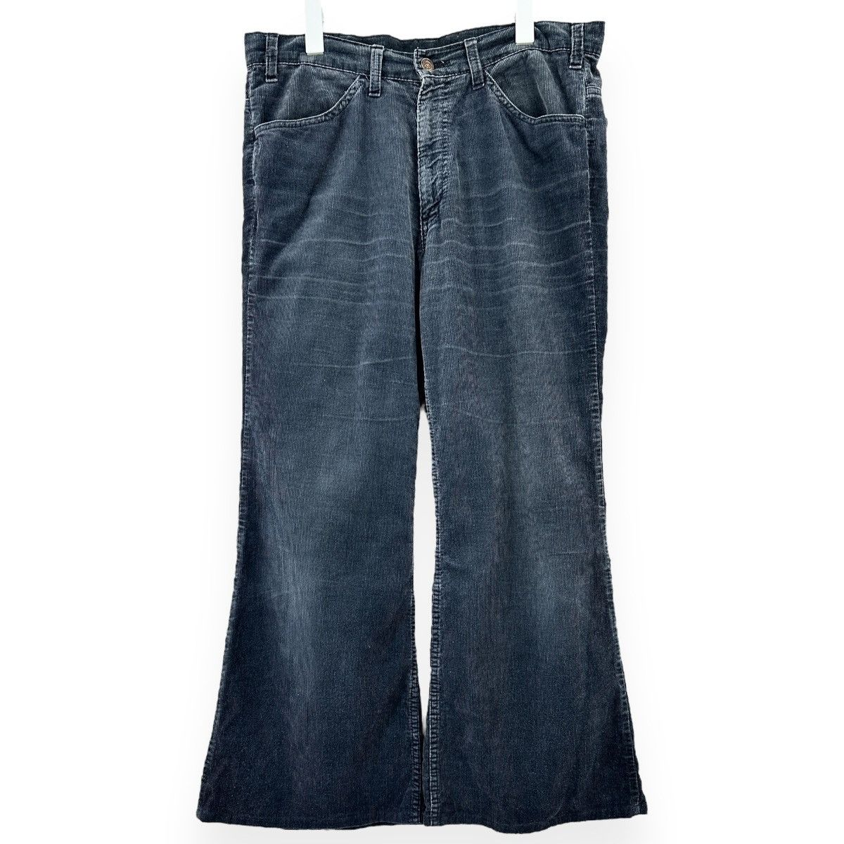 Authentic 1970's Vintage Gray Blue Flare Leg Corduroy Pants