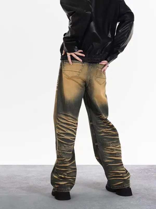 VIBE Retro yellow mud dyed water ripple jeans Size US 32 / EU 48 - 4 Thumbnail