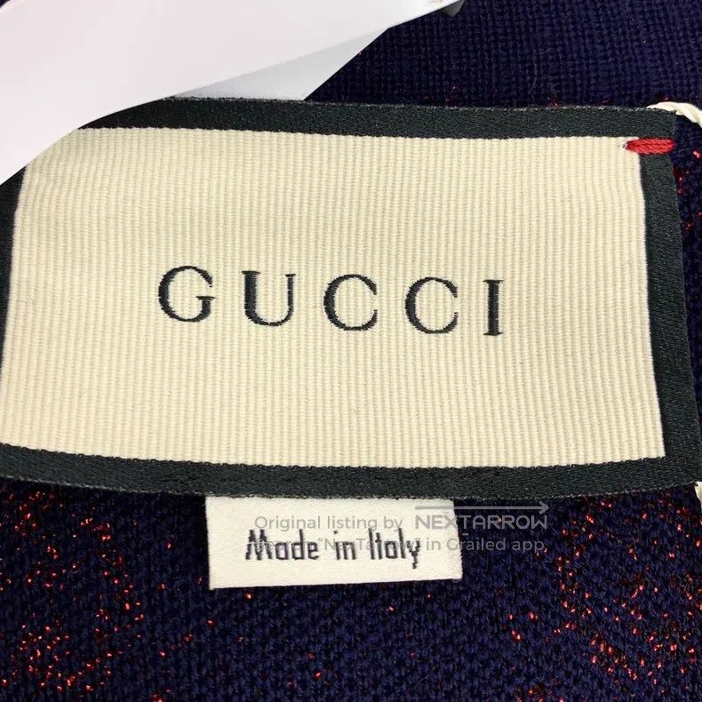Gucci Gucci Dark blue logo jacquad full-printed wool V-neck sing Size XXS / US 00 / IT 34 - 5 Thumbnail