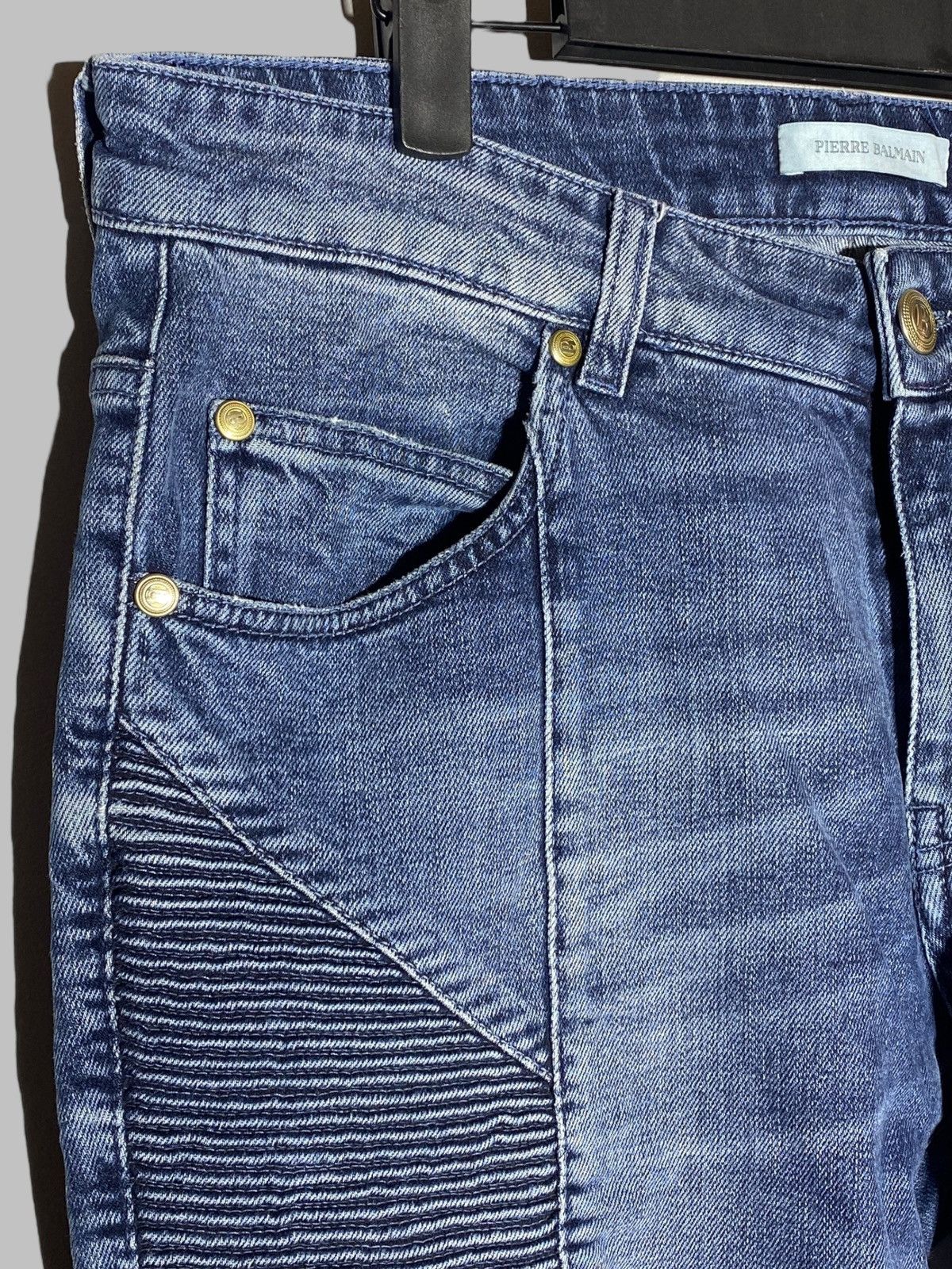 Pierre Balmain 🔥 PIERRE BALMAIN MOTO BIKER DENIM Y2K RARE DISTRESSED JEANS Size US 34 / EU 50 - 5 Thumbnail