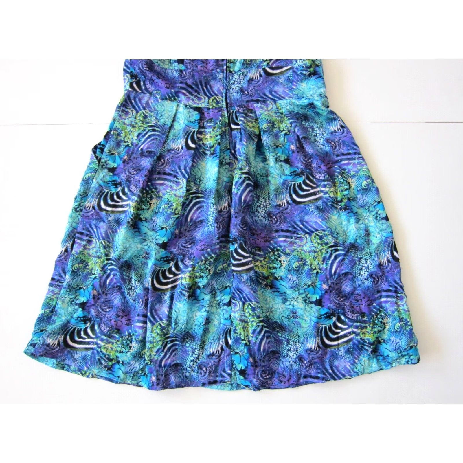 Vintage Roz & Ali V-Neck Pocket Empire Tank Dress 12 Purple Floral Abstract Green Blue Purple Sleeveless Women's Dress 12 Size XL / US 12-14 / IT 48-50 - 6 Thumbnail