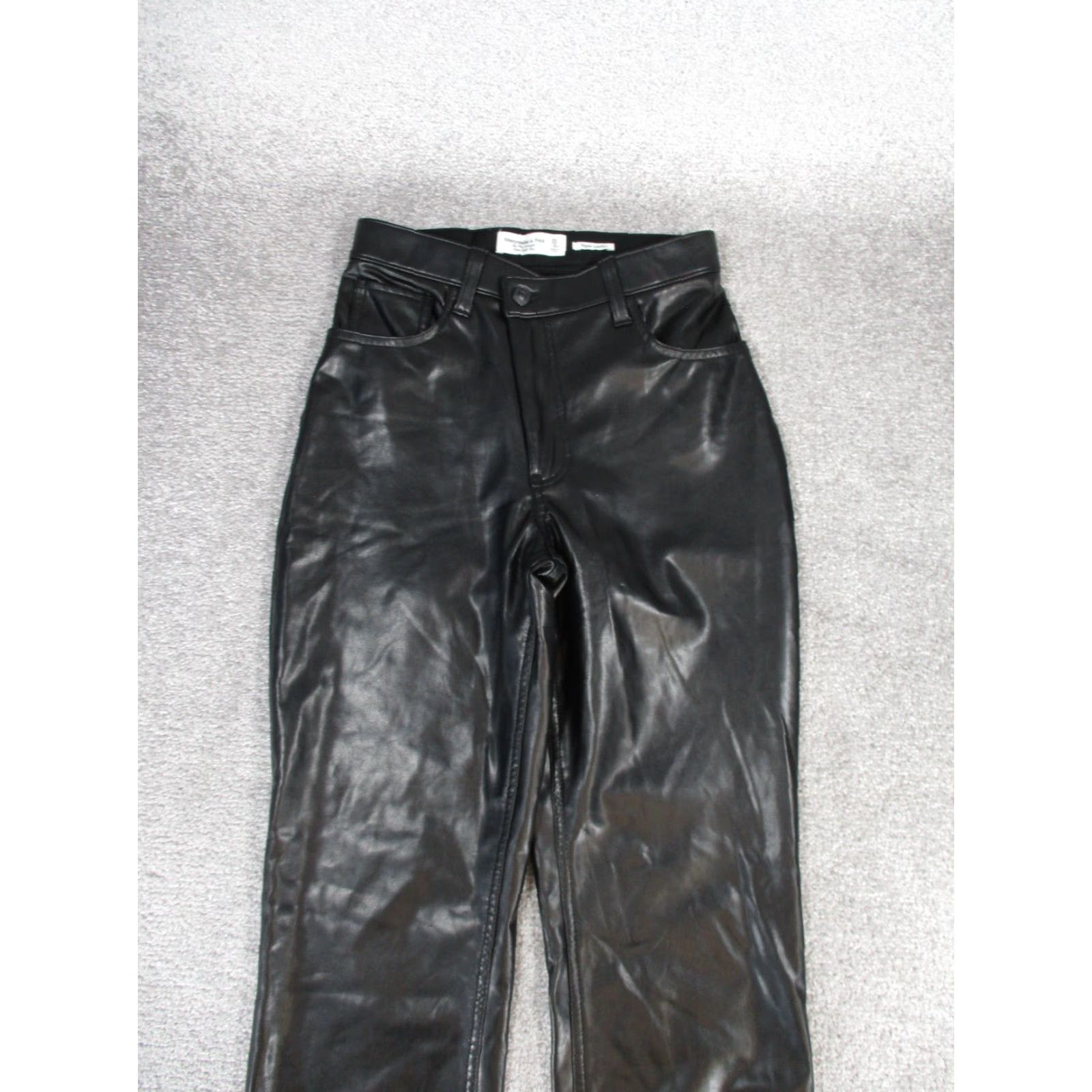Abercrombie & Fitch VINTAGE Abercrombie & Fitch Women's Pants Petite 0 Black Faux Leather Straight 90s Dress Women Size 25" / US 0 / IT 36 - 2 Thumbnail