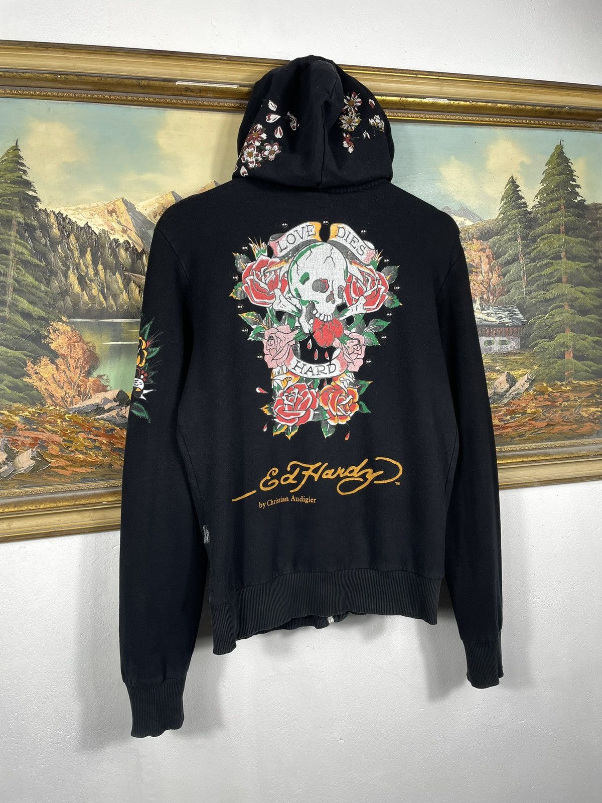 Christian Audigier × Ed Hardy × Vintage Ed Hardy Retro 00s Hoodie With Crystals Affliction Grunge Size US S / EU 44-46 / 1 - 8 Thumbnail
