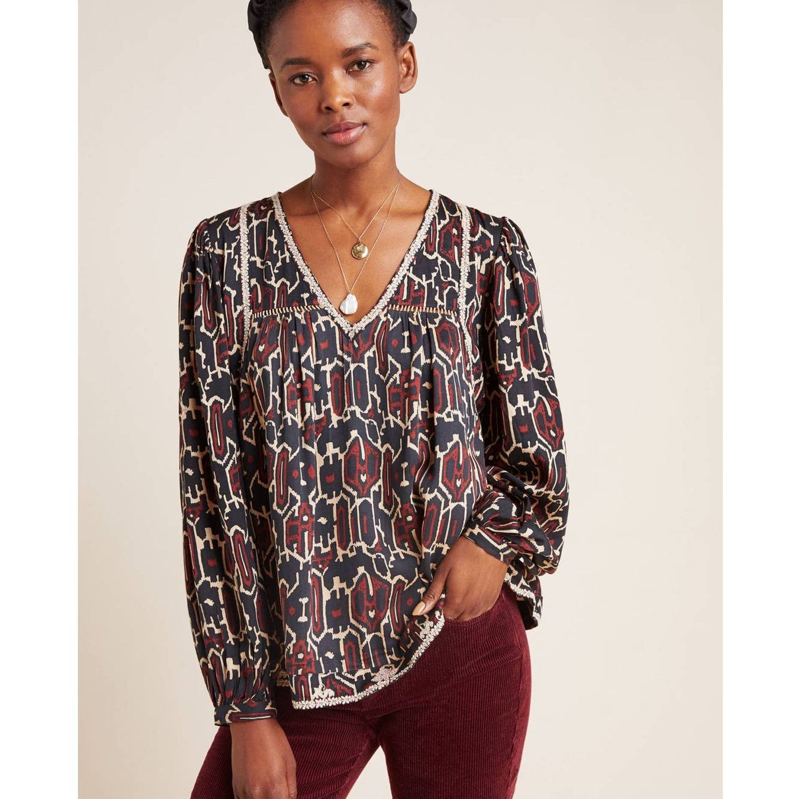 Anthropologie New Maeve Veda Embroidered Peasant Blouse $148 SMALL Brown Size S / US 4 / IT 40 - 1 Thumbnail