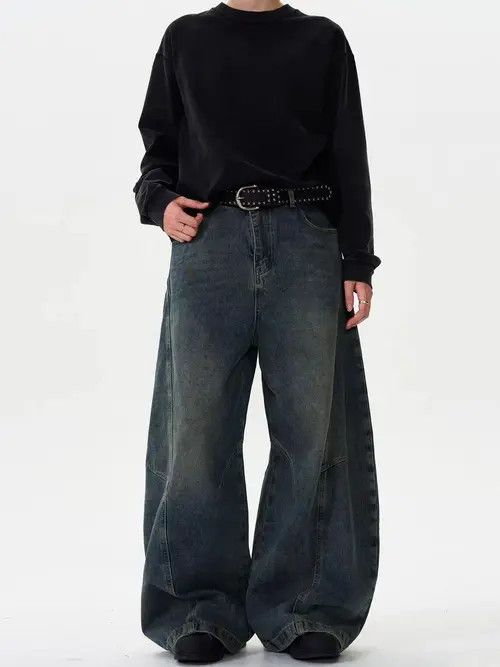 Japanese Brand × Jean Vintage deconstructed washed scimitar baggy wide leg jeans Size US 32 / EU 48 - 2 Thumbnail