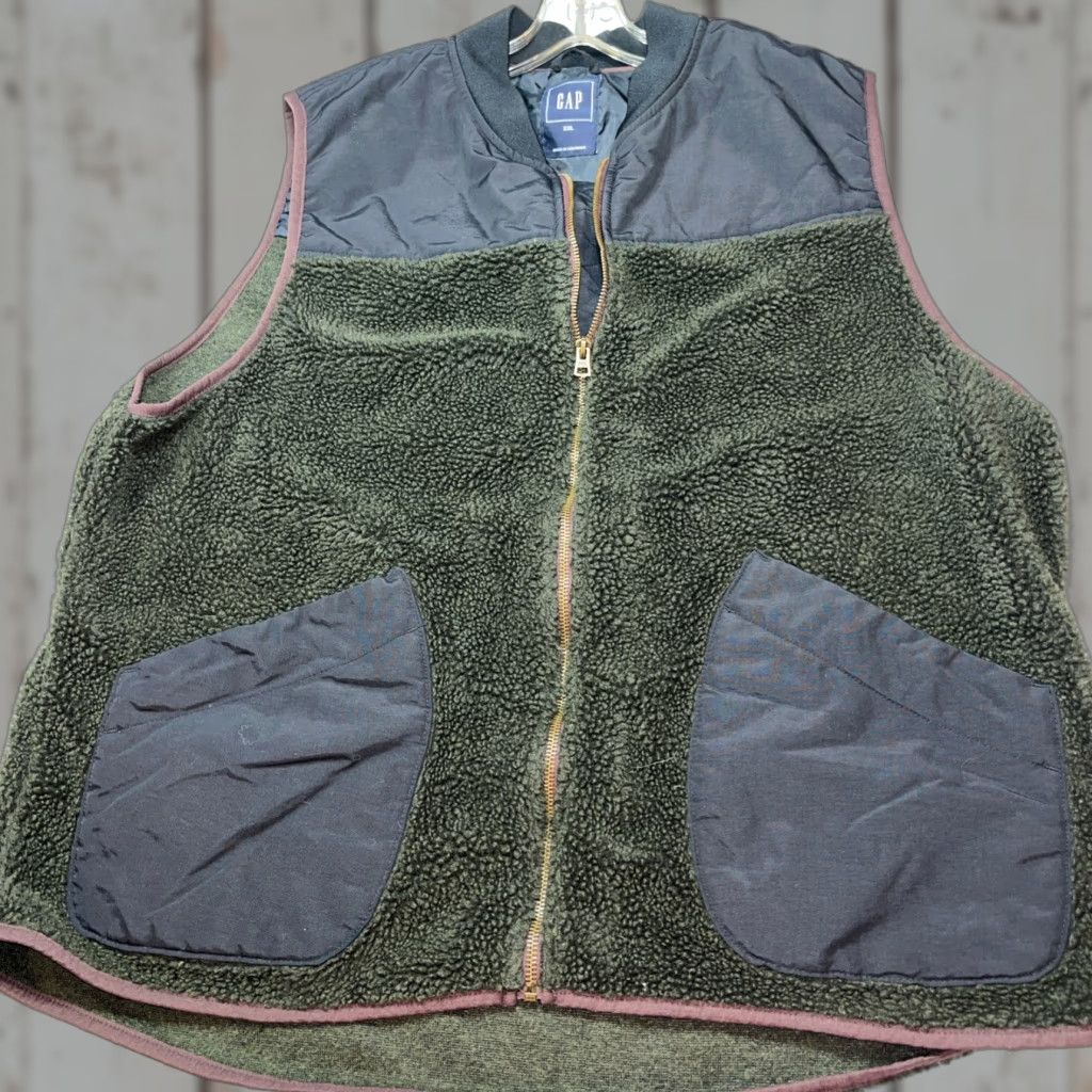 Gap VINTAGE GAP GRAY Thick fleece ZIP VEST Big BLUE pockets Men's 2XL Gray with Blue Pockets Fleece Vest Casual Warm Jumper Size US XXL / EU 58 / 5 - 1 Thumbnail