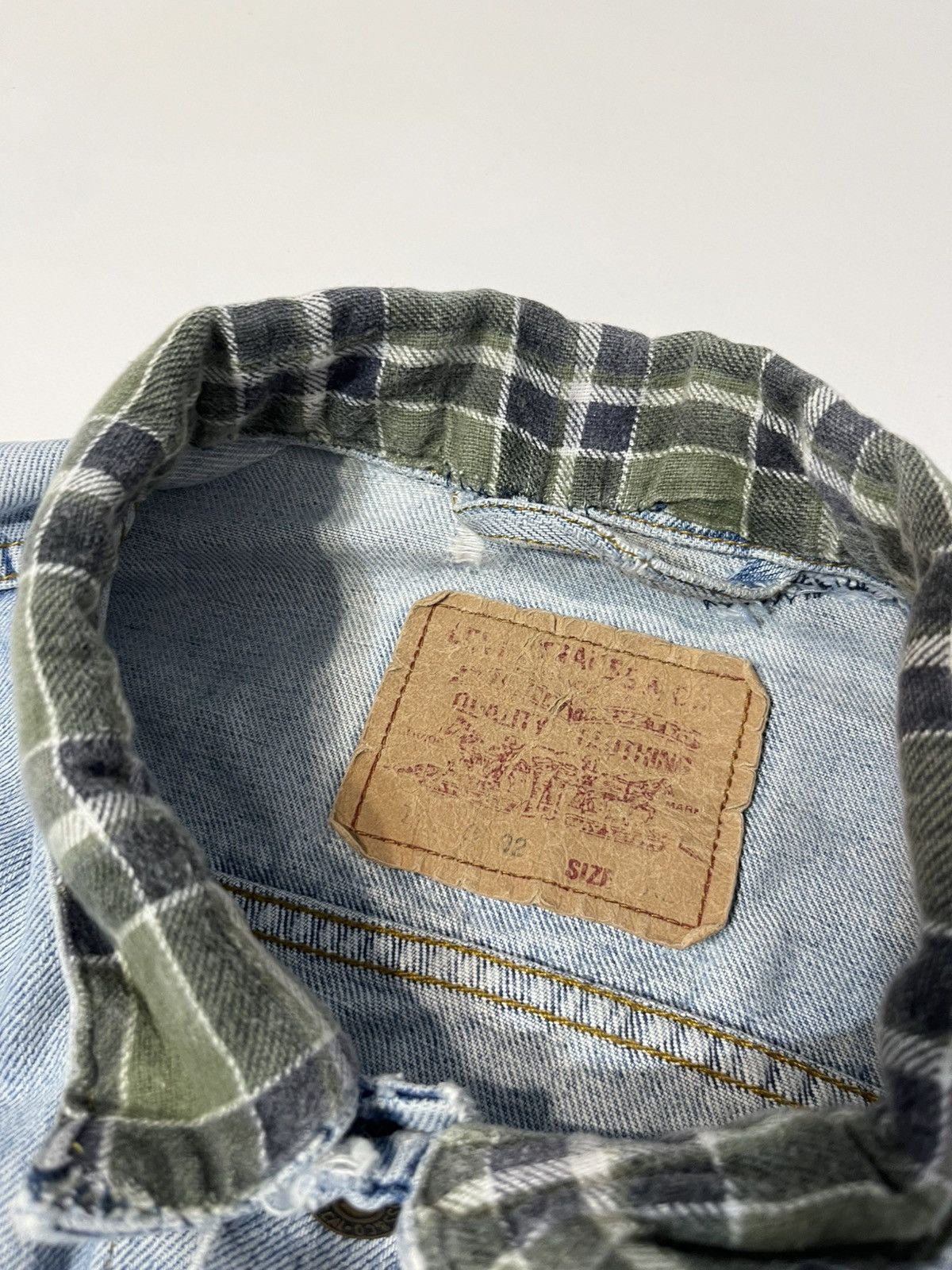 Levi's × Levi's Vintage Clothing × Vintage RARE Vintage 90s Levis Y2K Collar Plaid Denim Jacket Size US XL / EU 56 / 4 - 9 Thumbnail