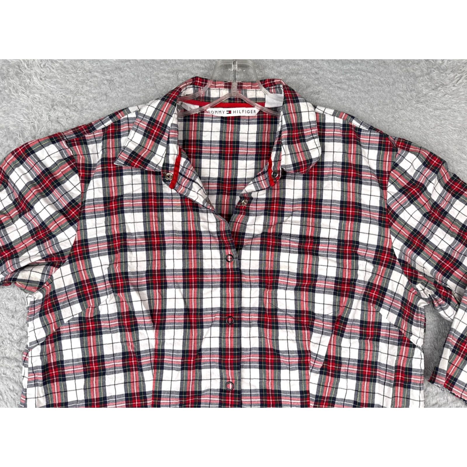 Tommy Hilfiger VINTAGE Tommy Hilfiger Shirt Women 16 Red Black White Plaid Button-Up 3/4 Sleeve Adults Regular Size 16 Red Womens Size XXL / US 16-18 / IT 52-54 - 4 Thumbnail