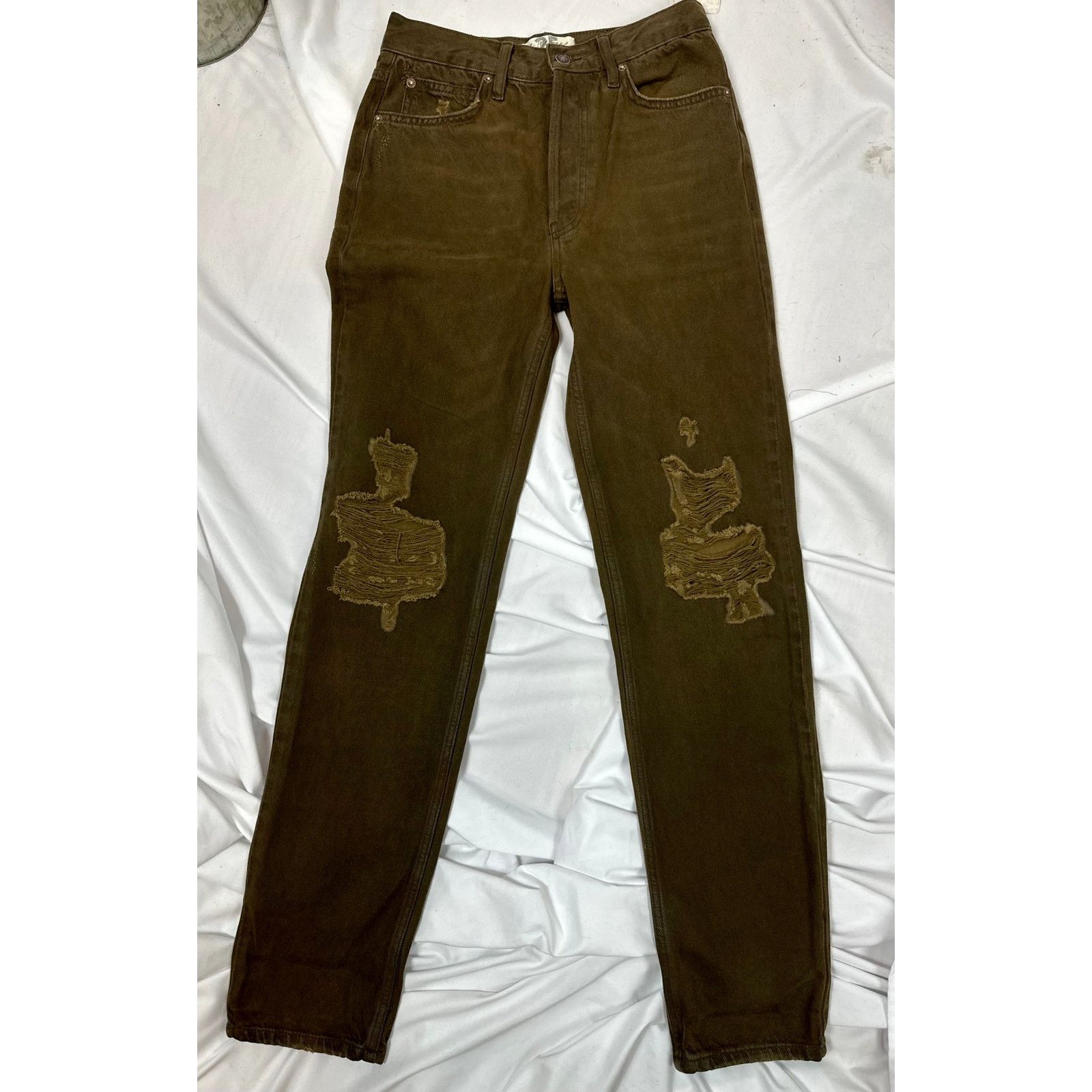 Free People Free People The Lasso Distressed Straight-leg Jeans Brown 25 Size 25" / US 0 / IT 36 - 7 Thumbnail