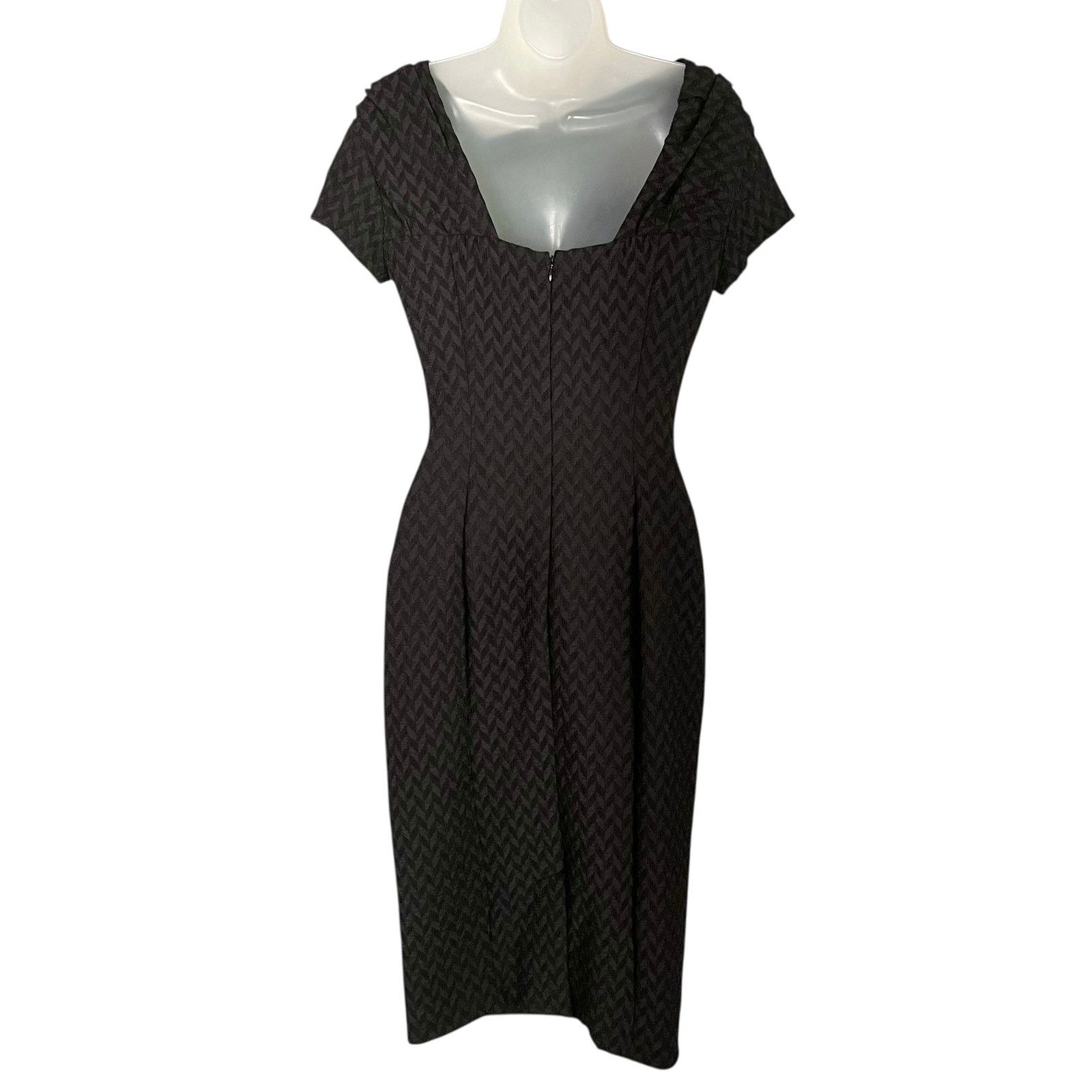 Nina Ricci Nina Ricci Black Chevron Pinch-Pleat Asymmetric Wiggle Dress Size S / US 4 / IT 40 - 2 Thumbnail